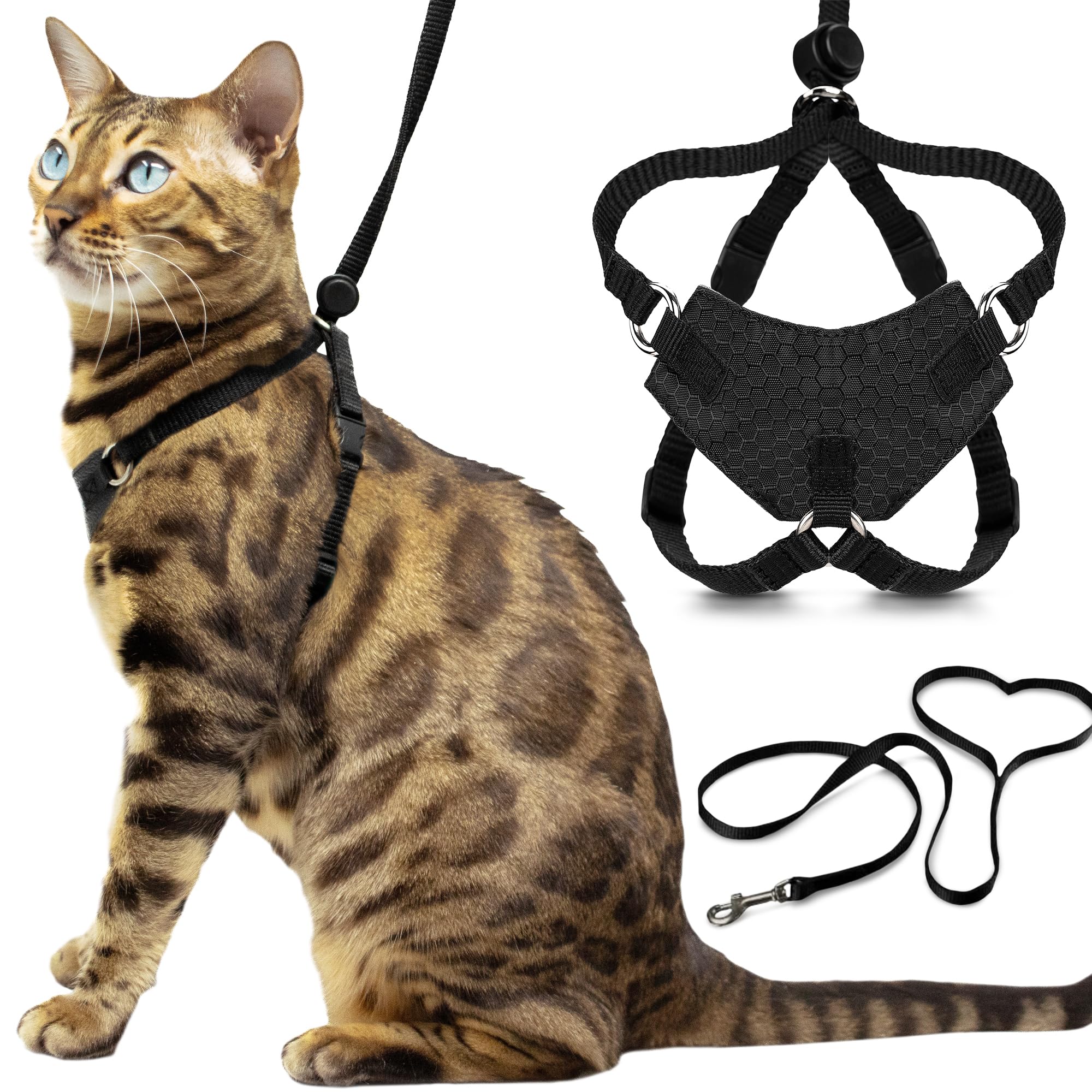 OutdoorBengal Escape Proof Cat Harness and Leash Set - Choke Free, Lightweight Neoprene | Medium, Black 1