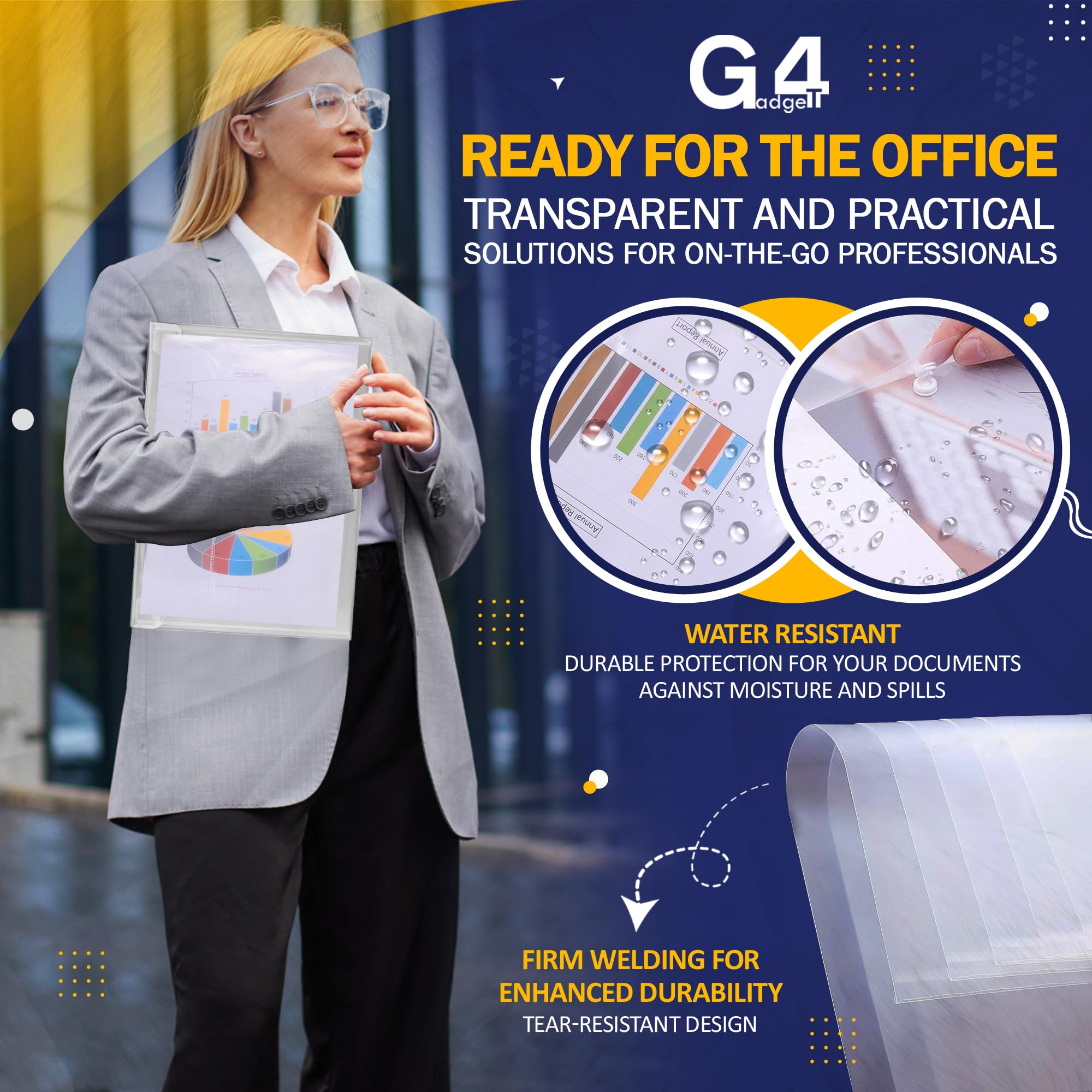G4GADGET A4 Clear Plastic Wallets - Pack of 10 Popper Document Folders | Waterproof | 50 Sheet Capacity 3