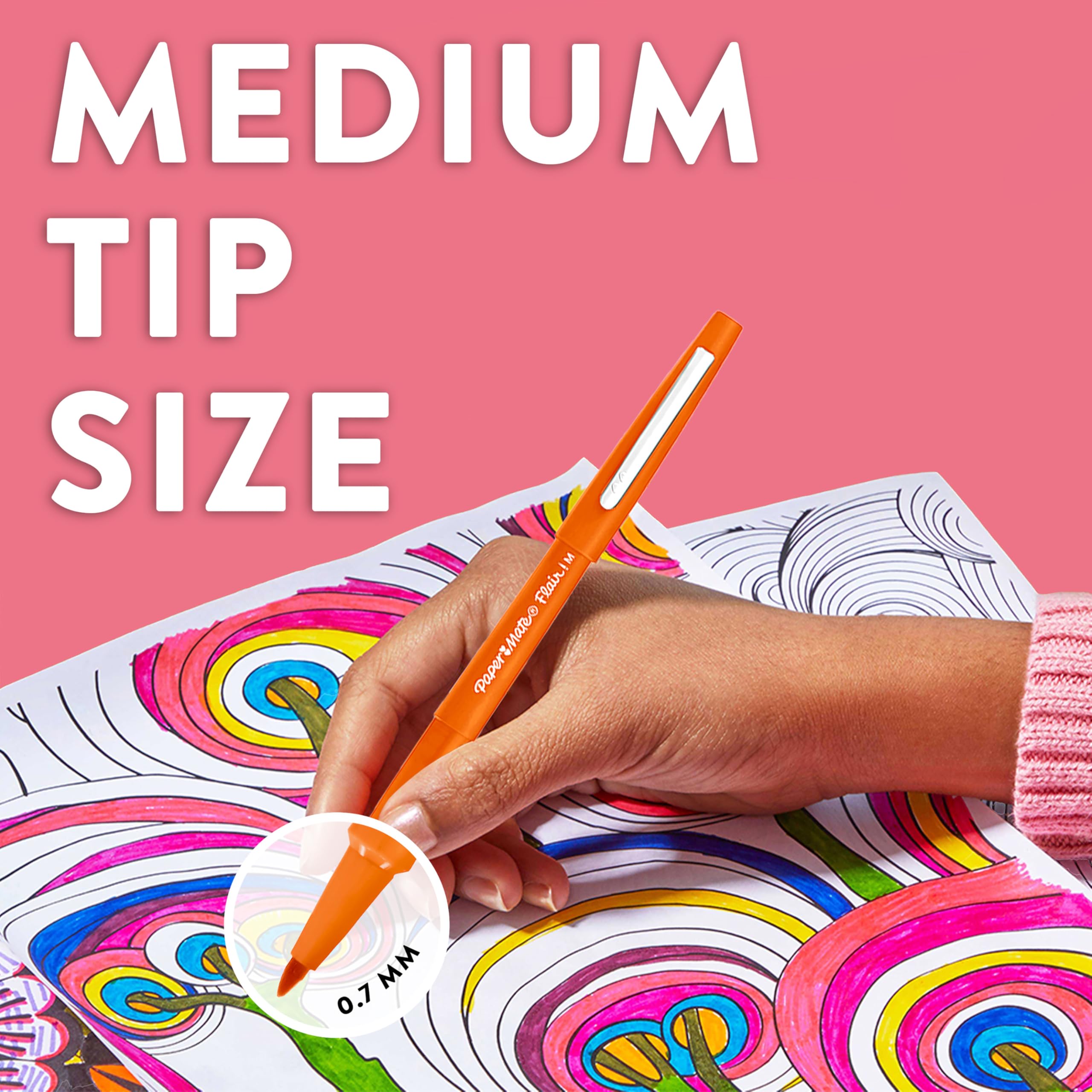 Paper Mate Flair Felt Tip Pens - Medium Point 0.7mm | No-Bleed Ink | Pack of 12 7