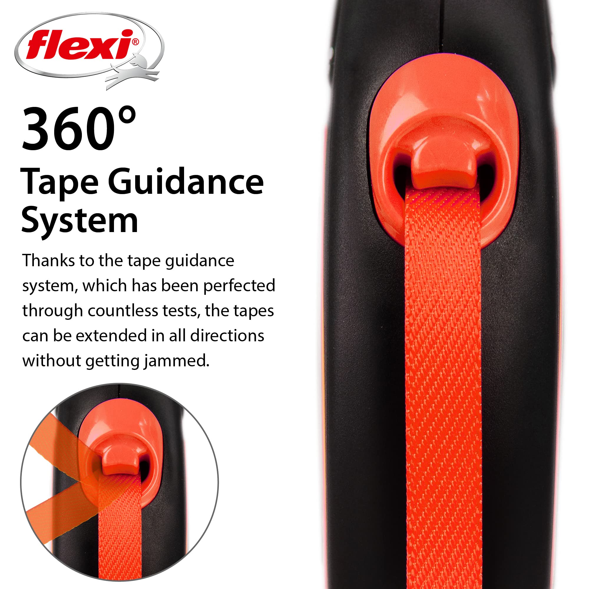flexi Neon S Tape Retractable Dog Lead - 5m Length | Small Dogs | Black/Neon-Orange 4