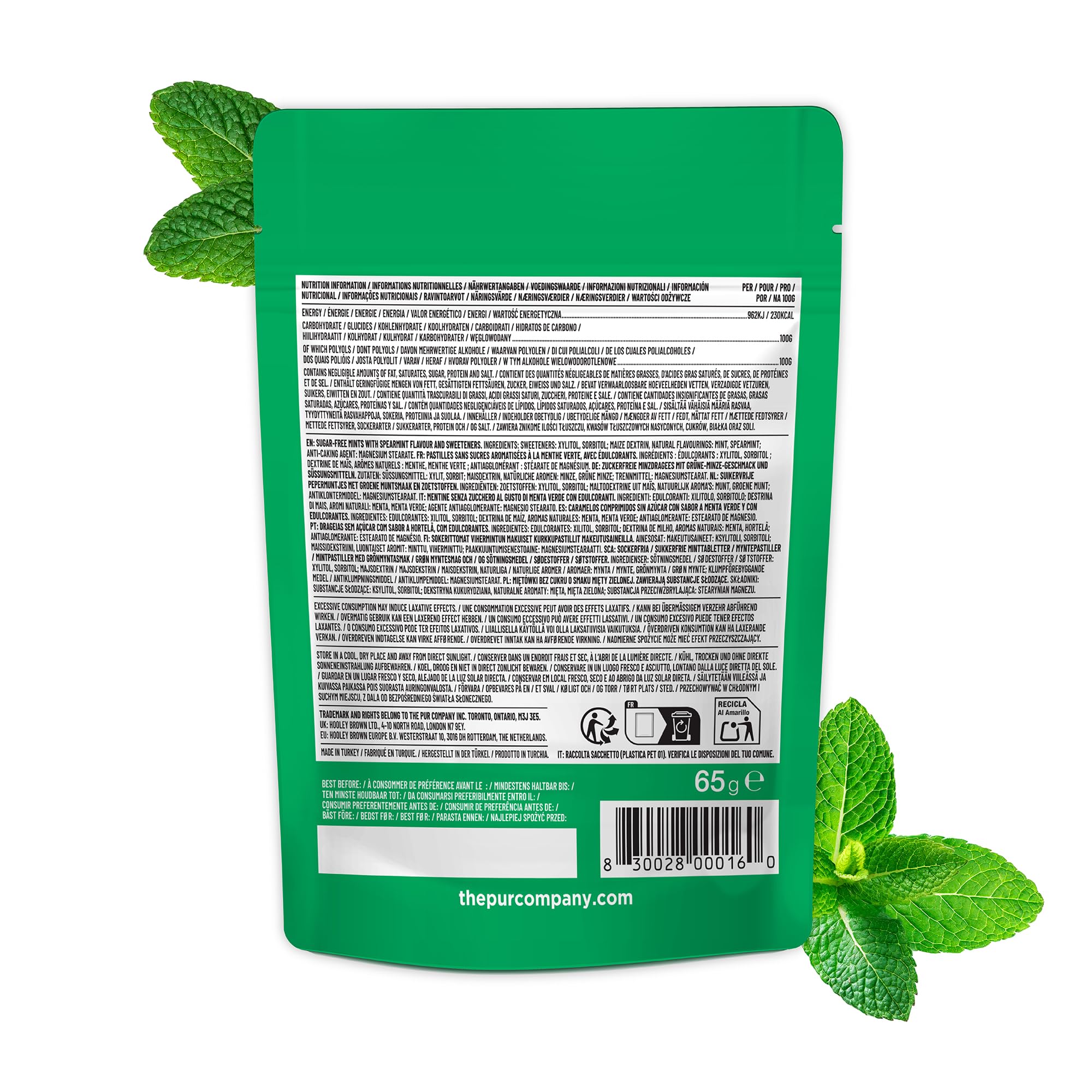 PUR Mints Spearmint - Sugar Free, Aspartame Free, Made with Xylitol | 65 Count Pouch (Pack of 3) 7