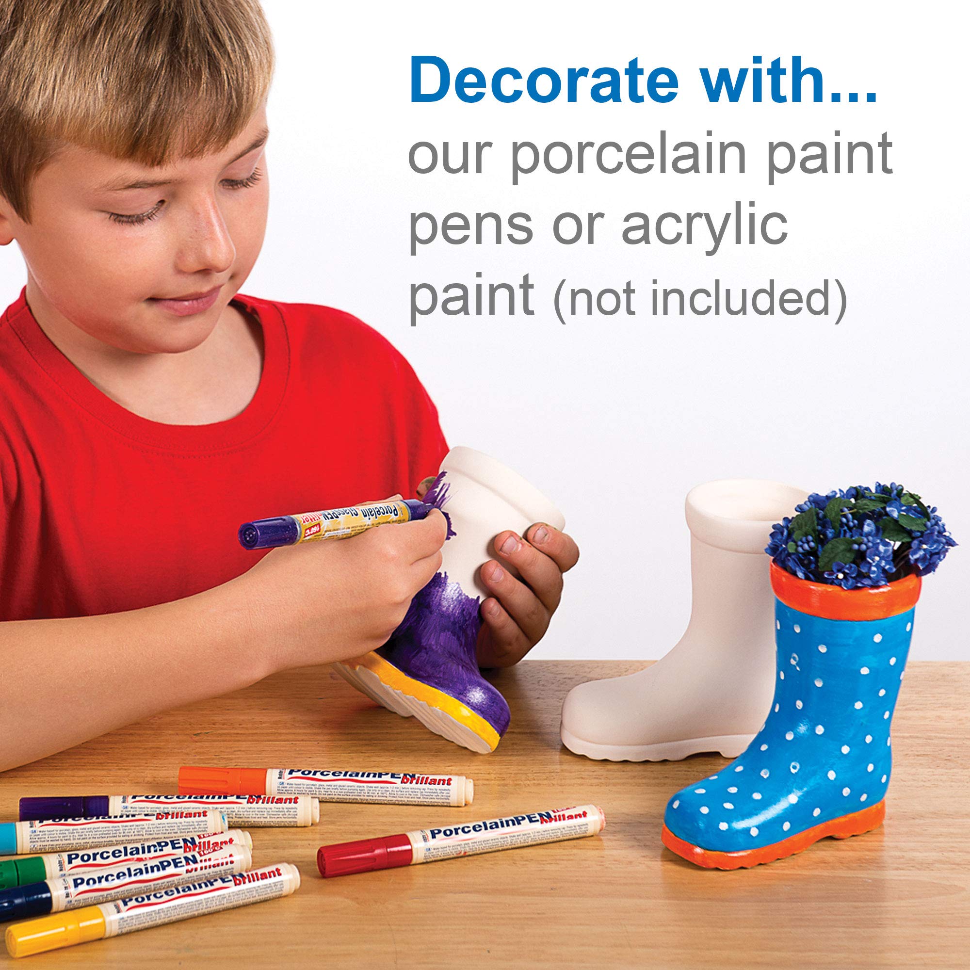 Baker Ross Wellington Boot Ceramic Flowerpots for Kids Crafting, Pack of 2 | Ready to Paint 7