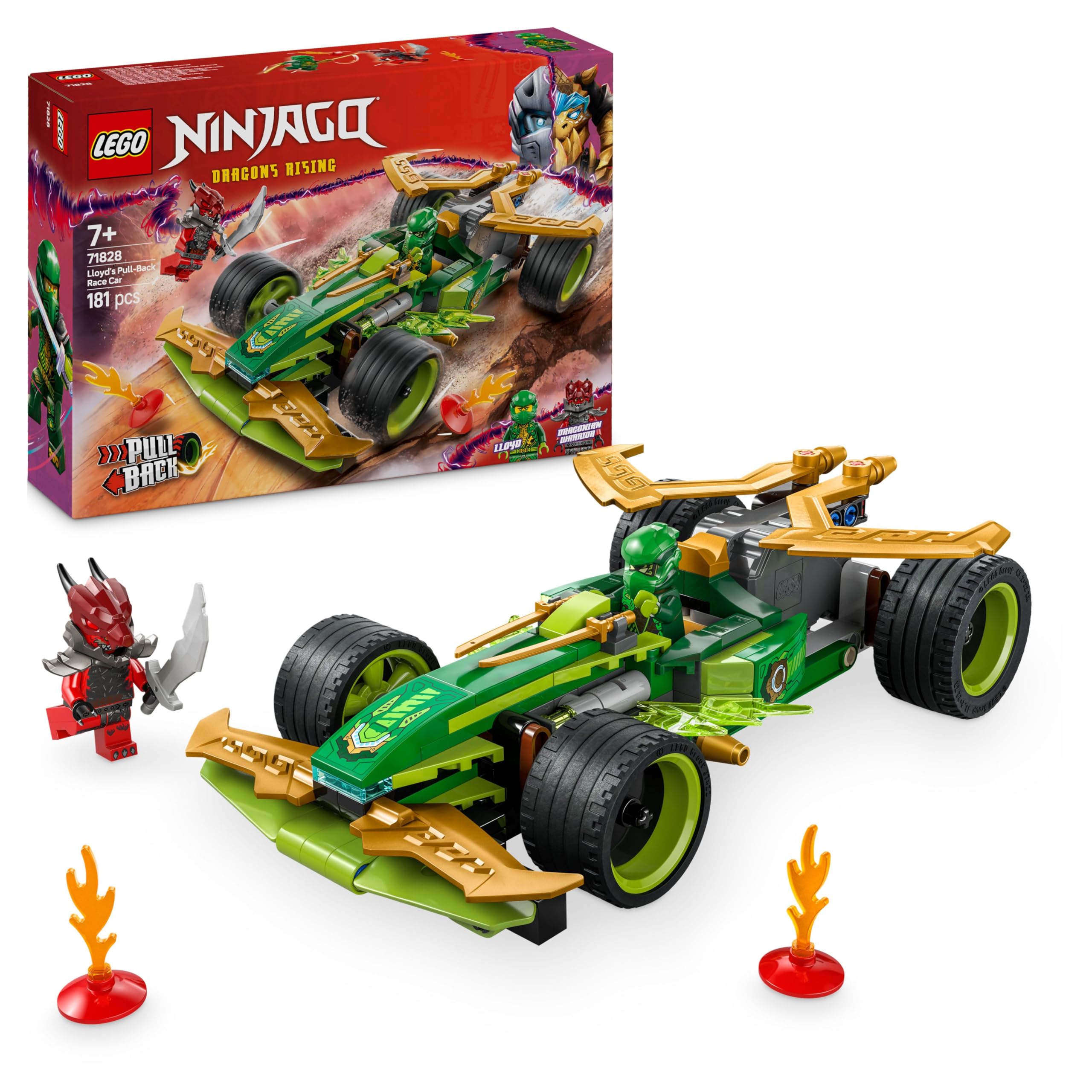 LEGO NINJAGO Lloyd’s Pull-Back Race Car Toy Set 71828 with 2 Minifigures for Ages 7+