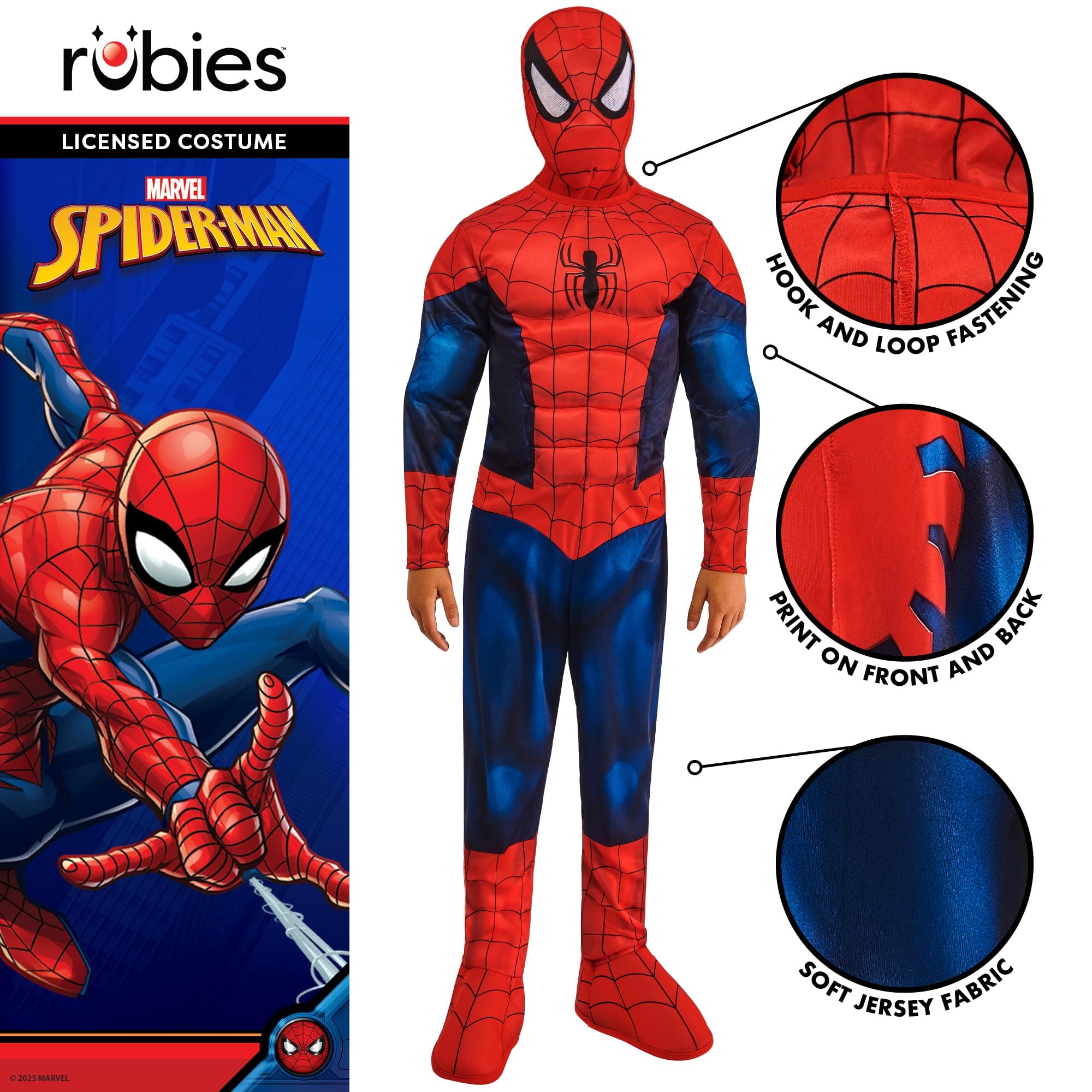 Rubies Official Marvel Spider-Man Deluxe Padded Muscles Child Costume | Size 3-4 Years 4