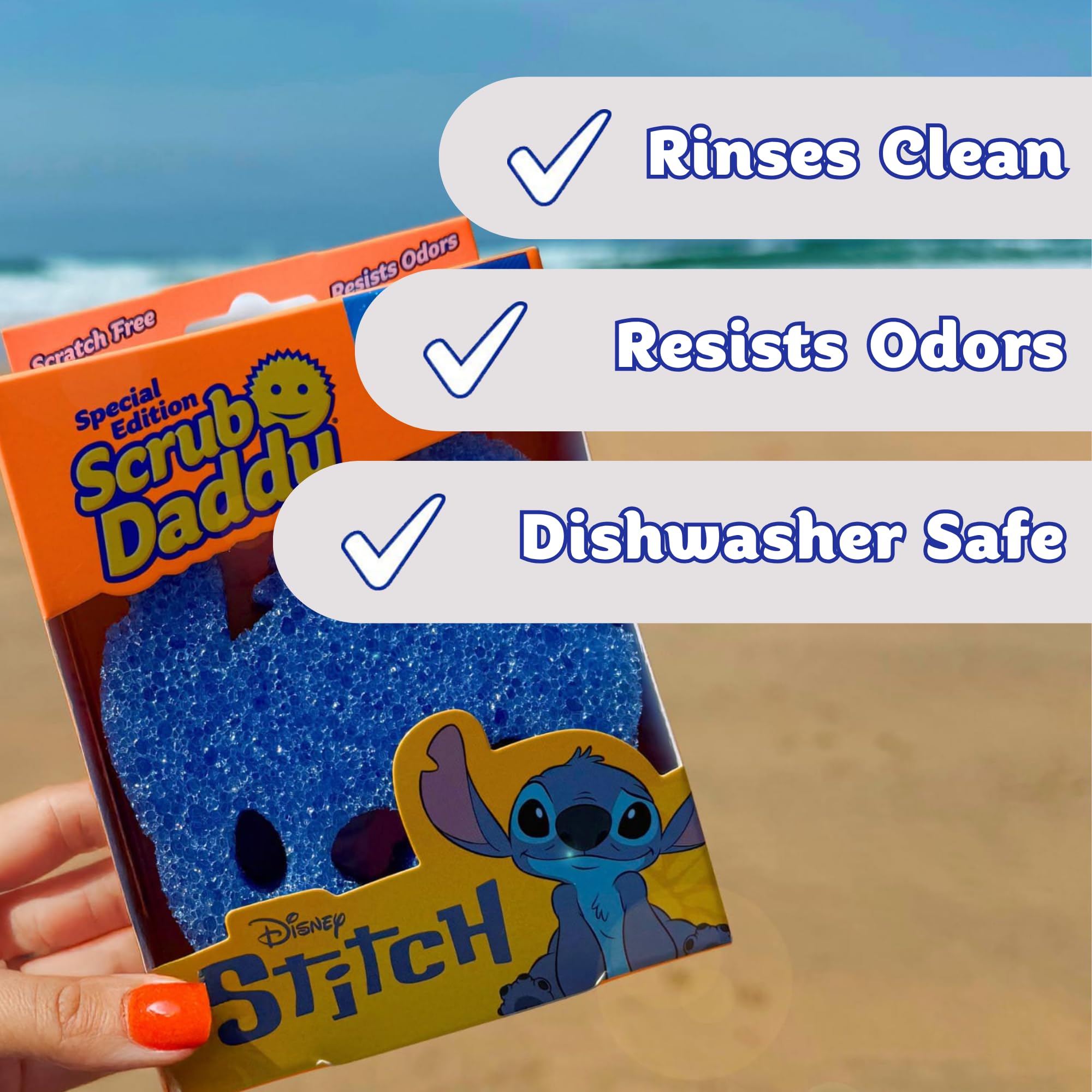 Scrub Daddy Disney Stitch FlexTexture Spülschwamm, Doppelpack – Topfreiniger mit Smiley-Gesicht für Küche und Bad 6