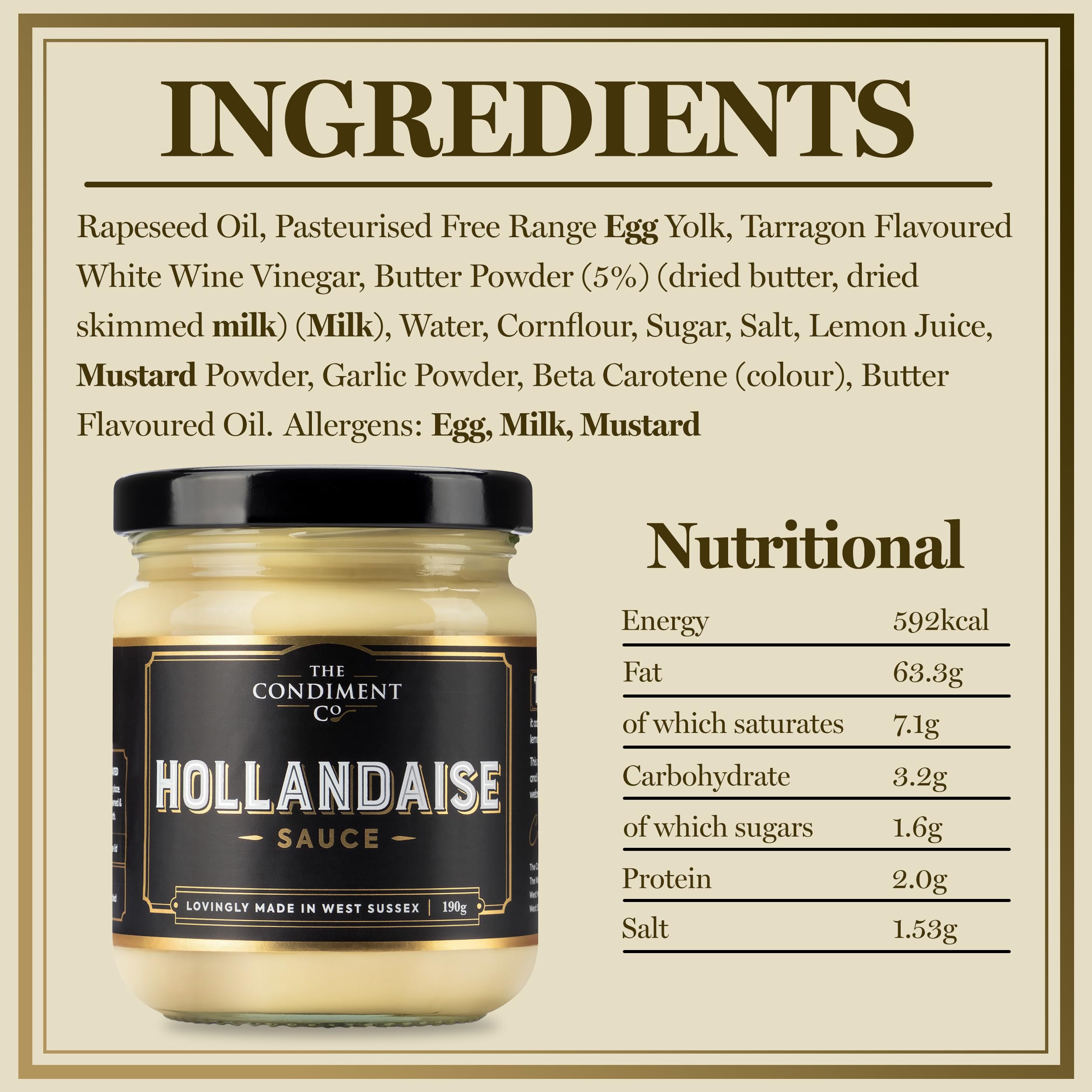 The Real Condiment Co – Sauce Hollandaise 190 g, verzehrfertig, vegan und glutenfrei