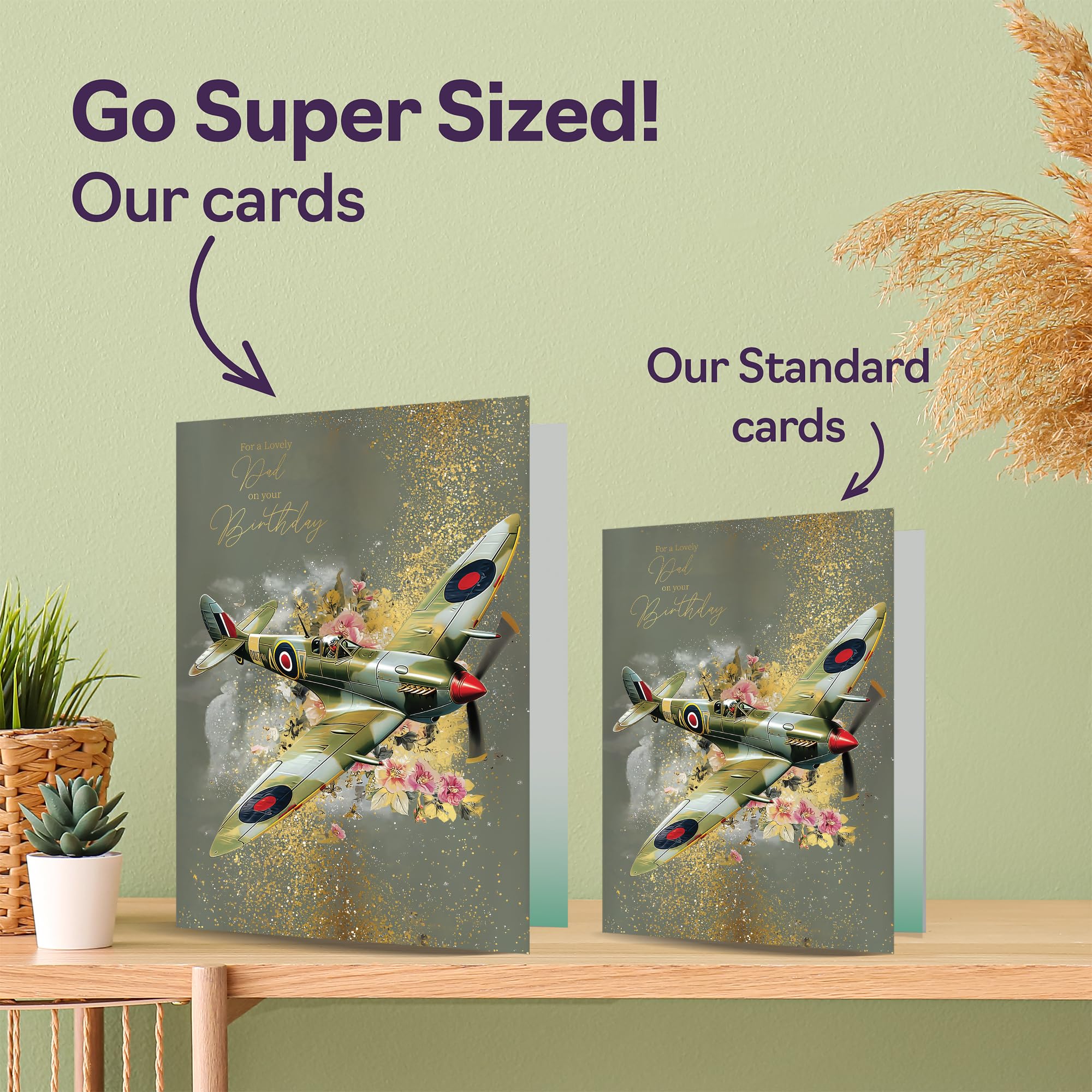 Giftzie Spitfire Airplane Birthday Card for Dad | 127mm x 178mm | Gold Design 3