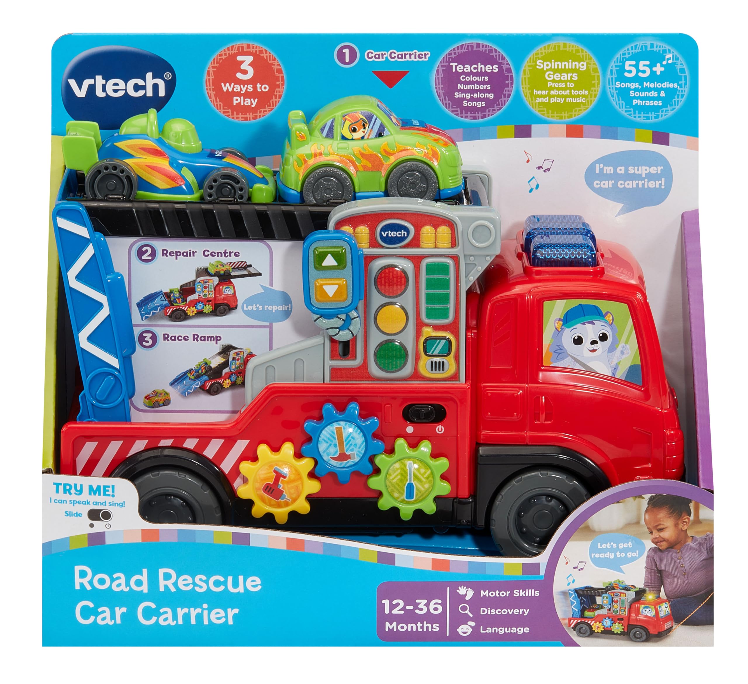 VTech Road Rescue Car Carrier - Interactive Sound Toy | Ages 12-36 Months | Includes 2 Cars 4