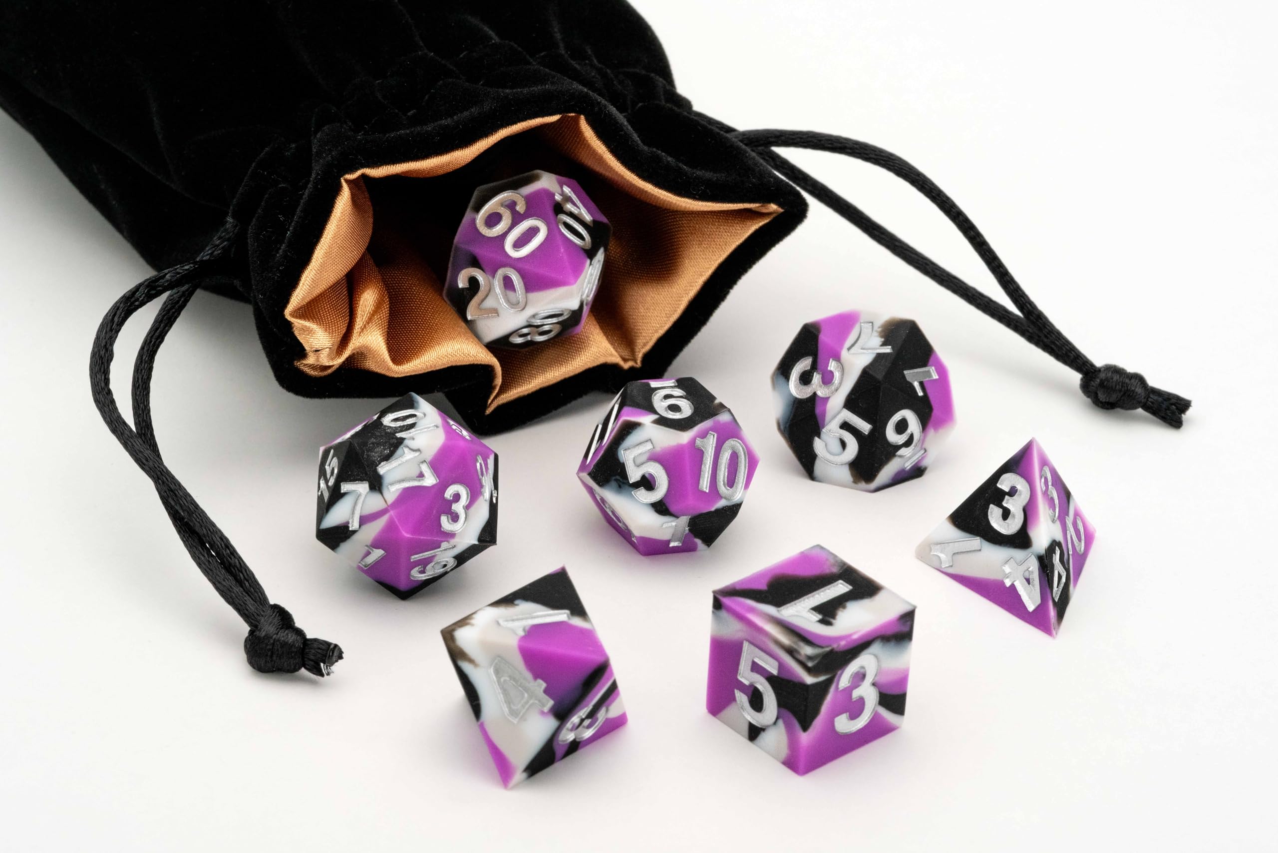 Metallic Dice Games FanRoll 16mm Sharp Edge Silicone Rubber Poly Dice Set | 7 Piece