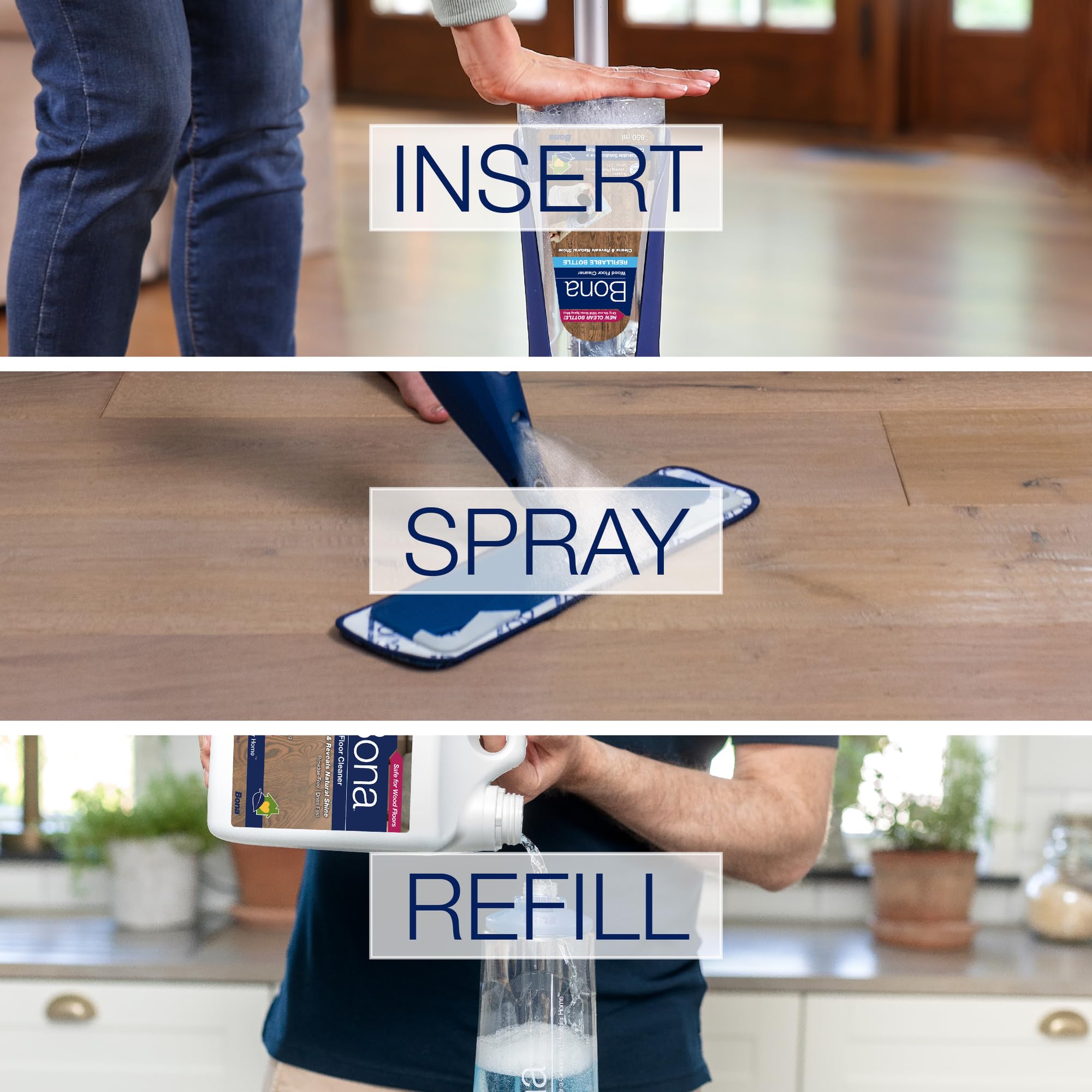 Bona Wood Floor Cleaner Cartridge - Streak-Free Cleaning for Varnished & Hard Floors, 850ml 3