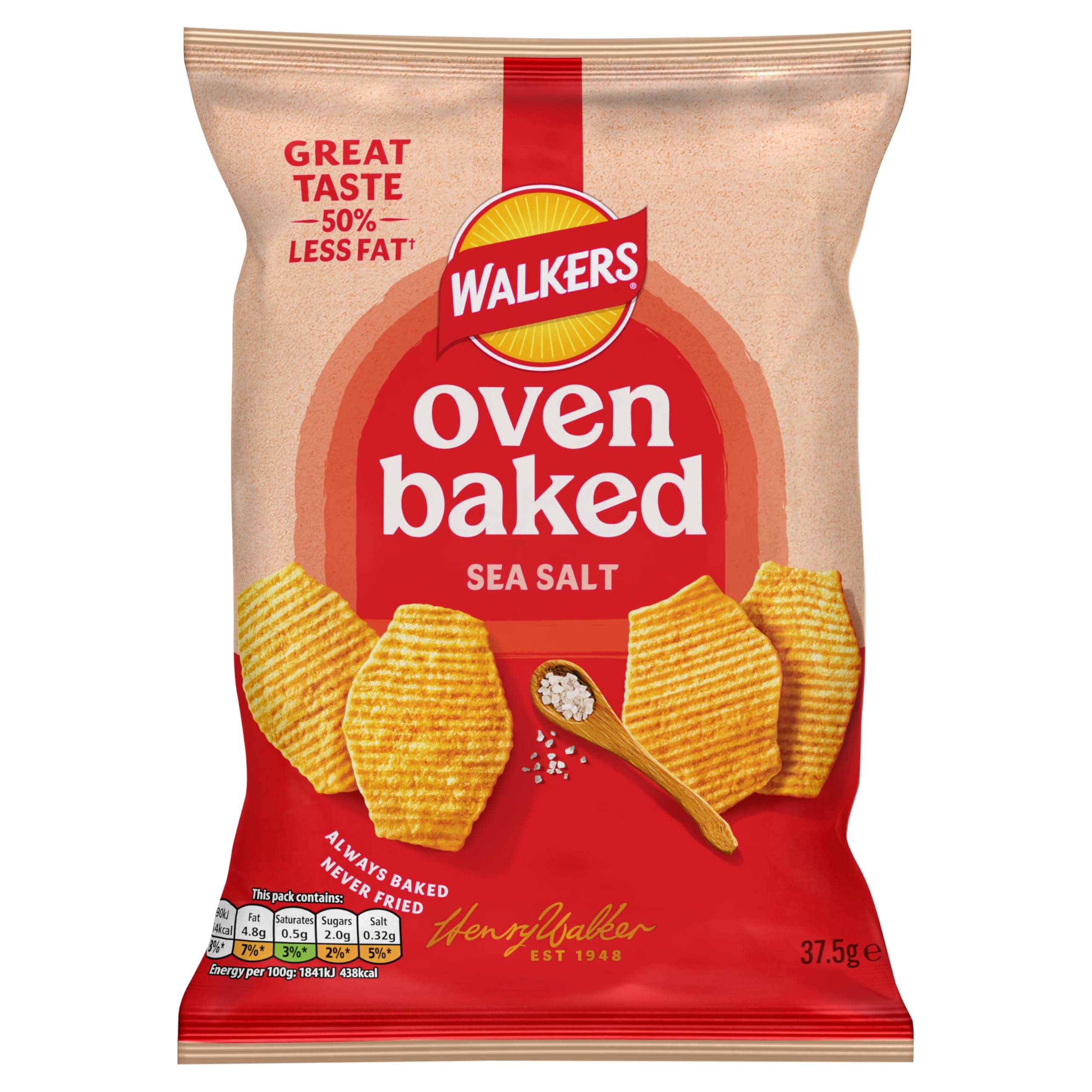 Walkers Baked Sea Salt Snacks Crisps - Baked & Never Fried | 50% Less Fat | 37.5g Single Bag