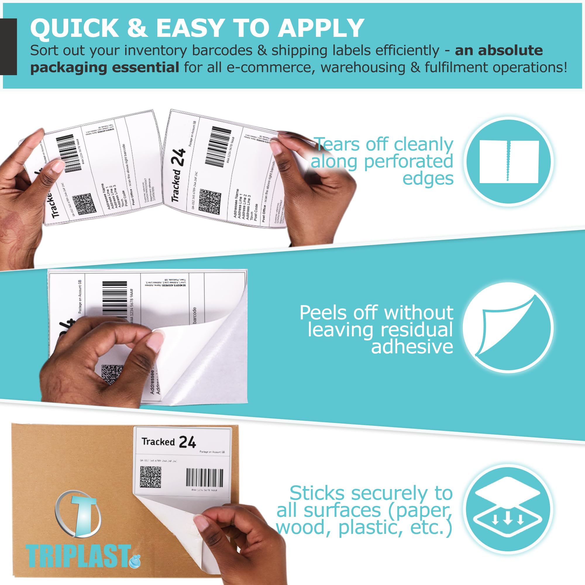 Triplast Thermal Printer Labels Roll - 250 Labels, 4x6 inch (102x152mm) White, Smudge & Fade Resistant 3