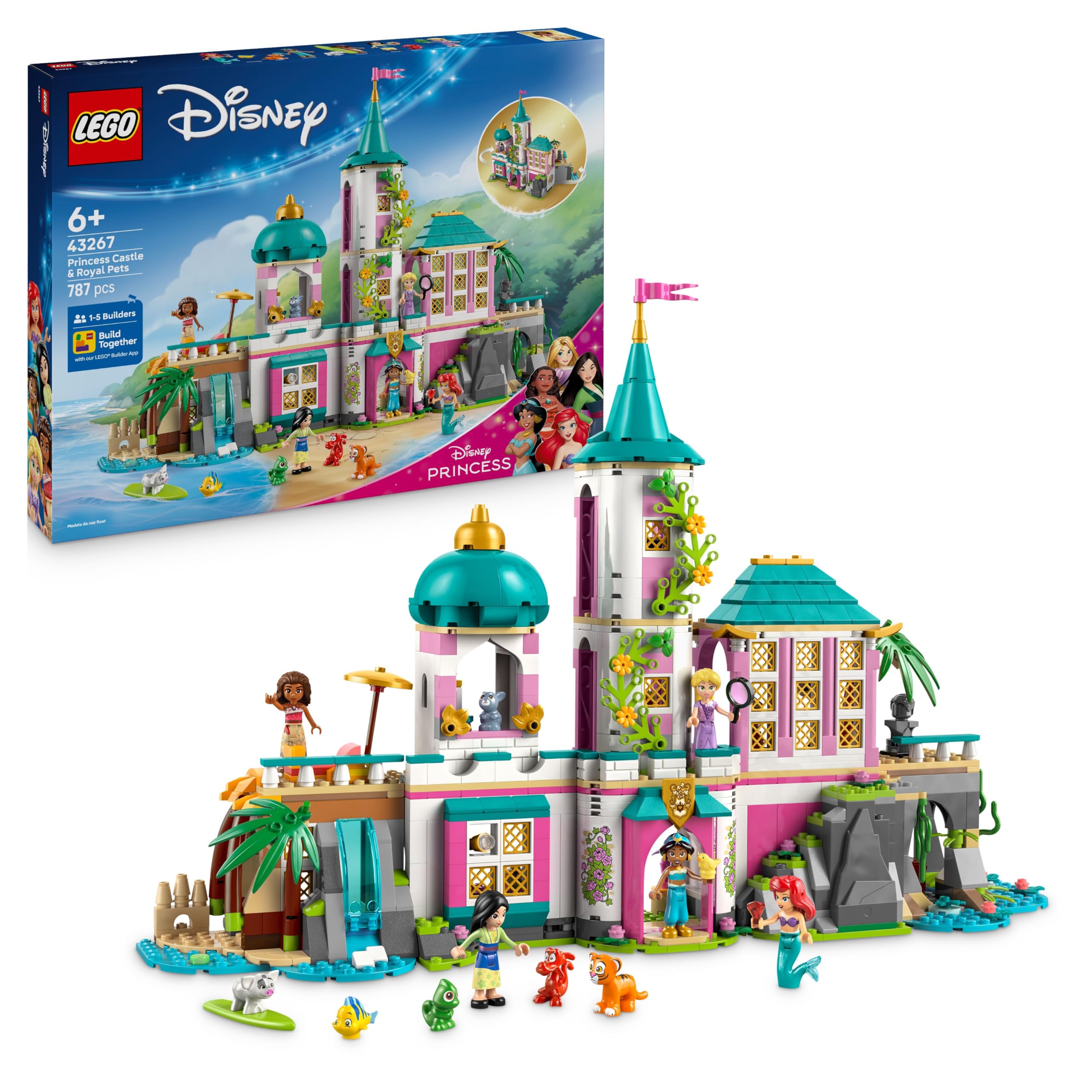 LEGO Disney Princess Castle & Royal Pets Building Set | 5 Minidolls | Ages 6+ | Model 43267