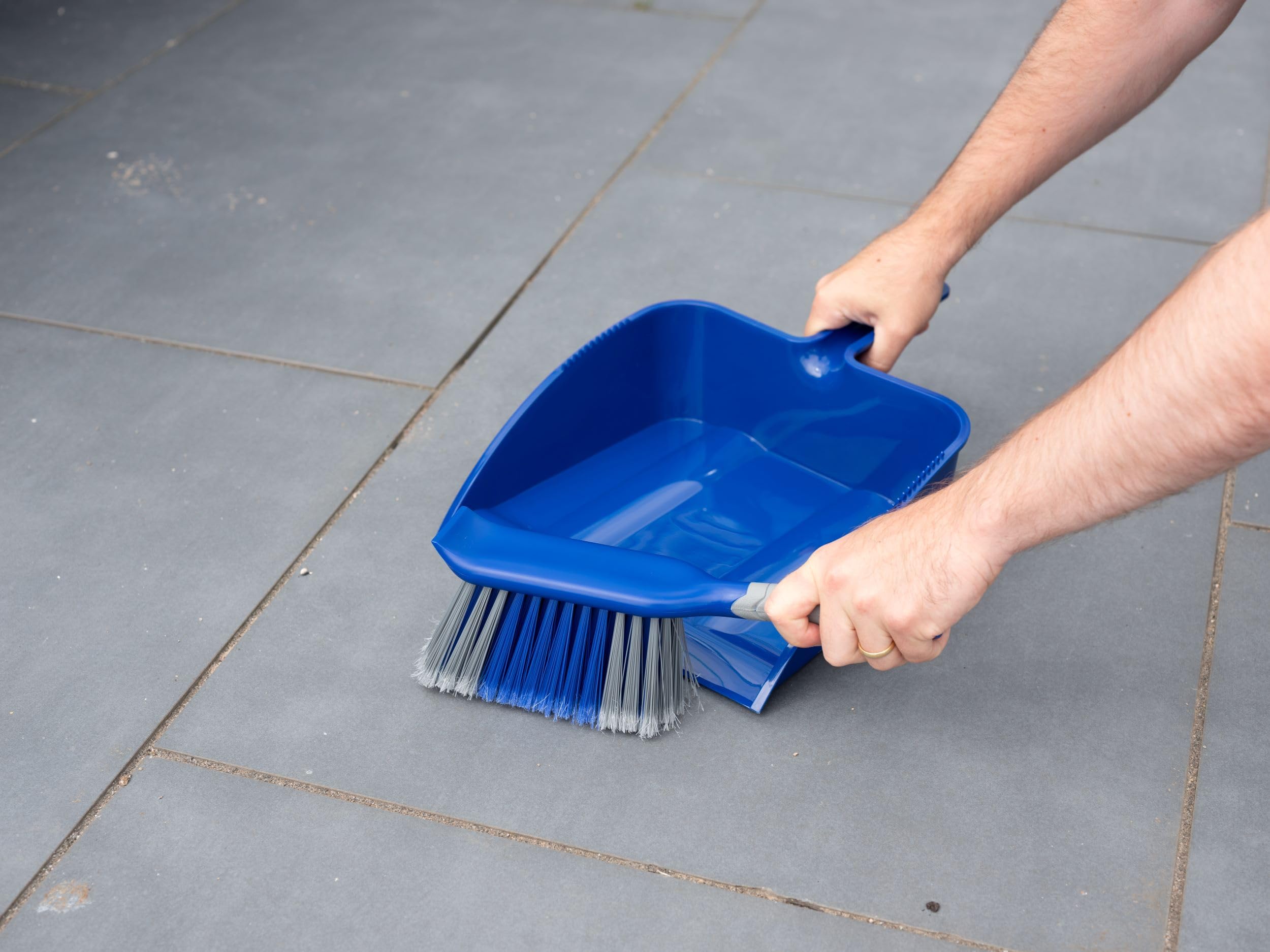 Addis Heavy Duty Outdoor Dustpan & Brush Set - Wide Pan, Stiff Bristles | Blue & Grey 4