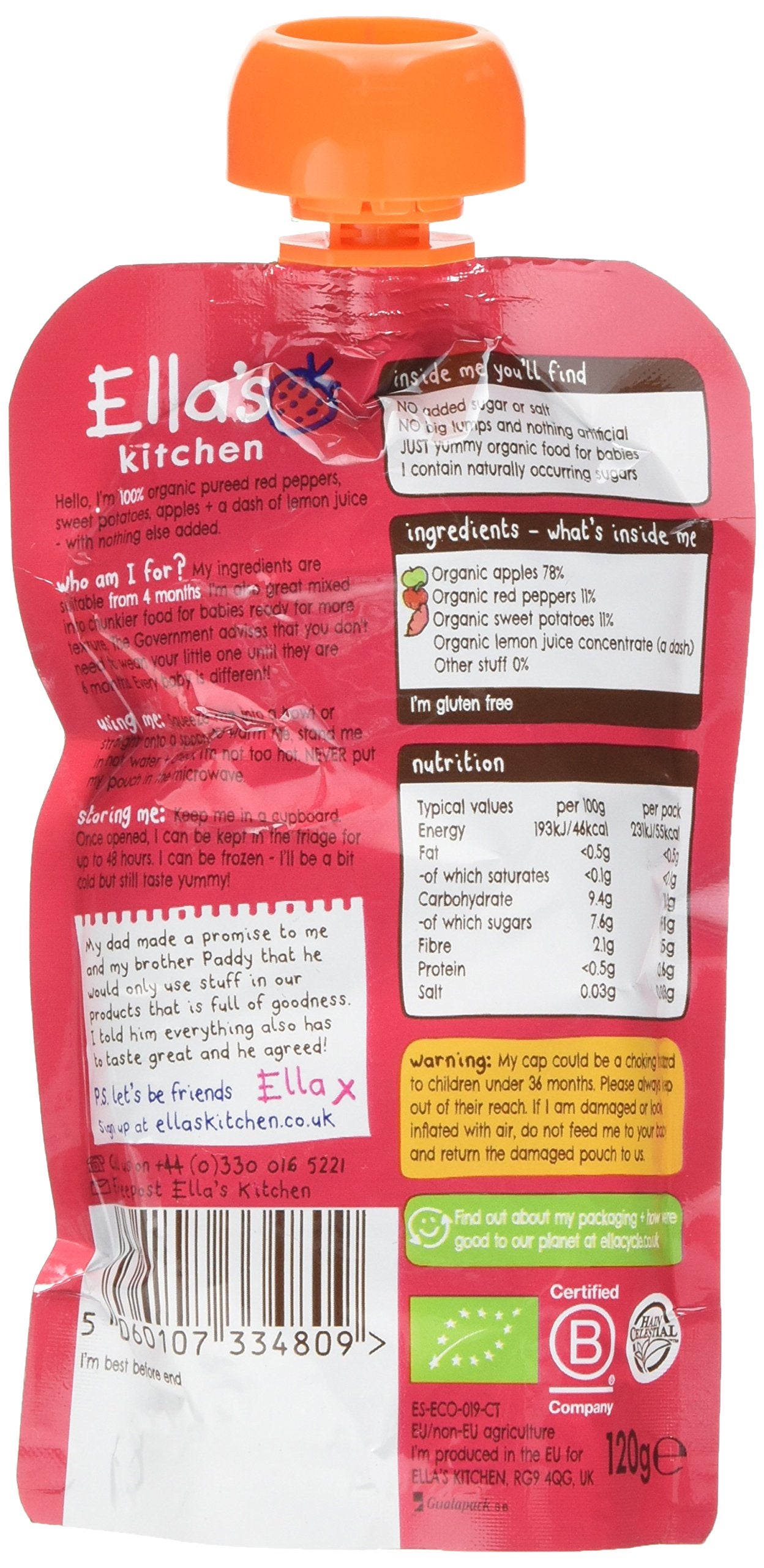 Ella's Kitchen Apples Sweet Potatoes + Peppers Organic Baby Food Pouch | 120g