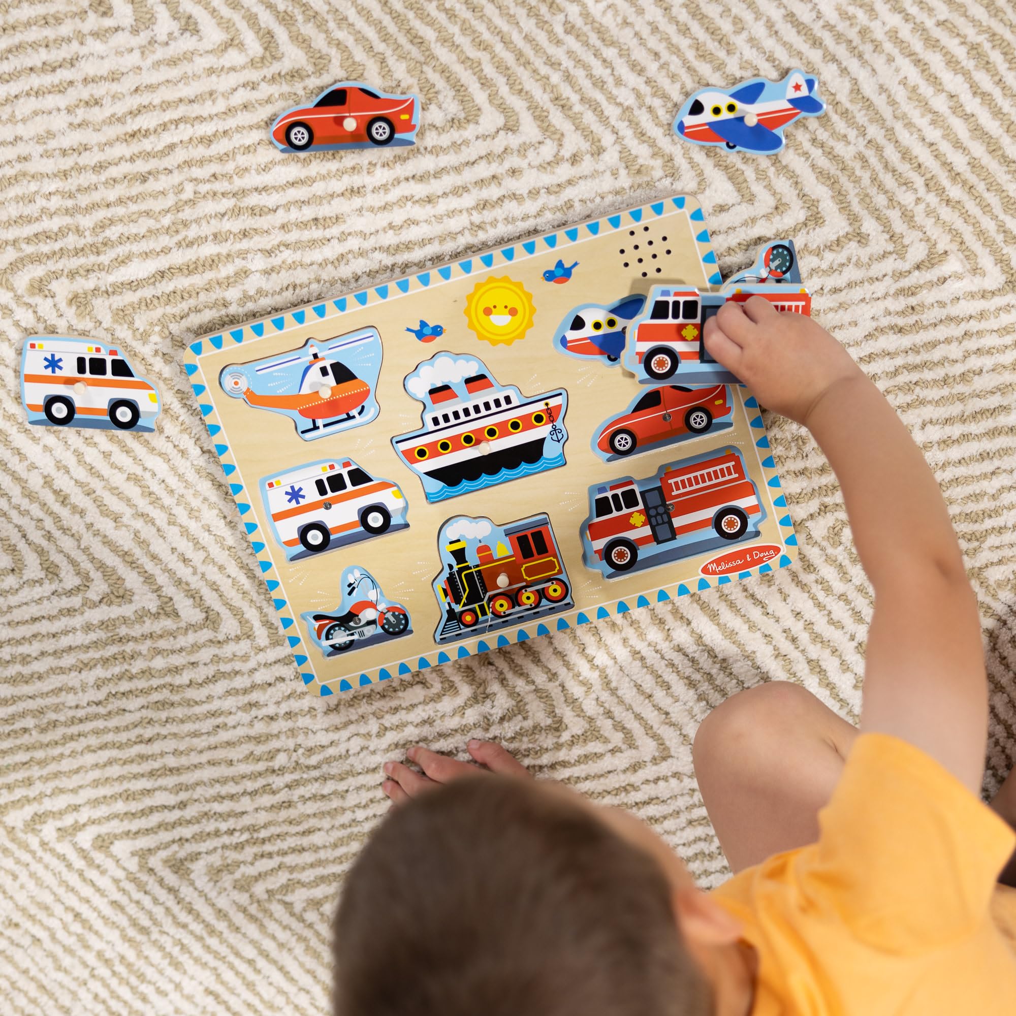 Spin Master Vehicles Sound Puzzle - 8-Piece Wooden Pegged Puzzle for Ages 2-5 7