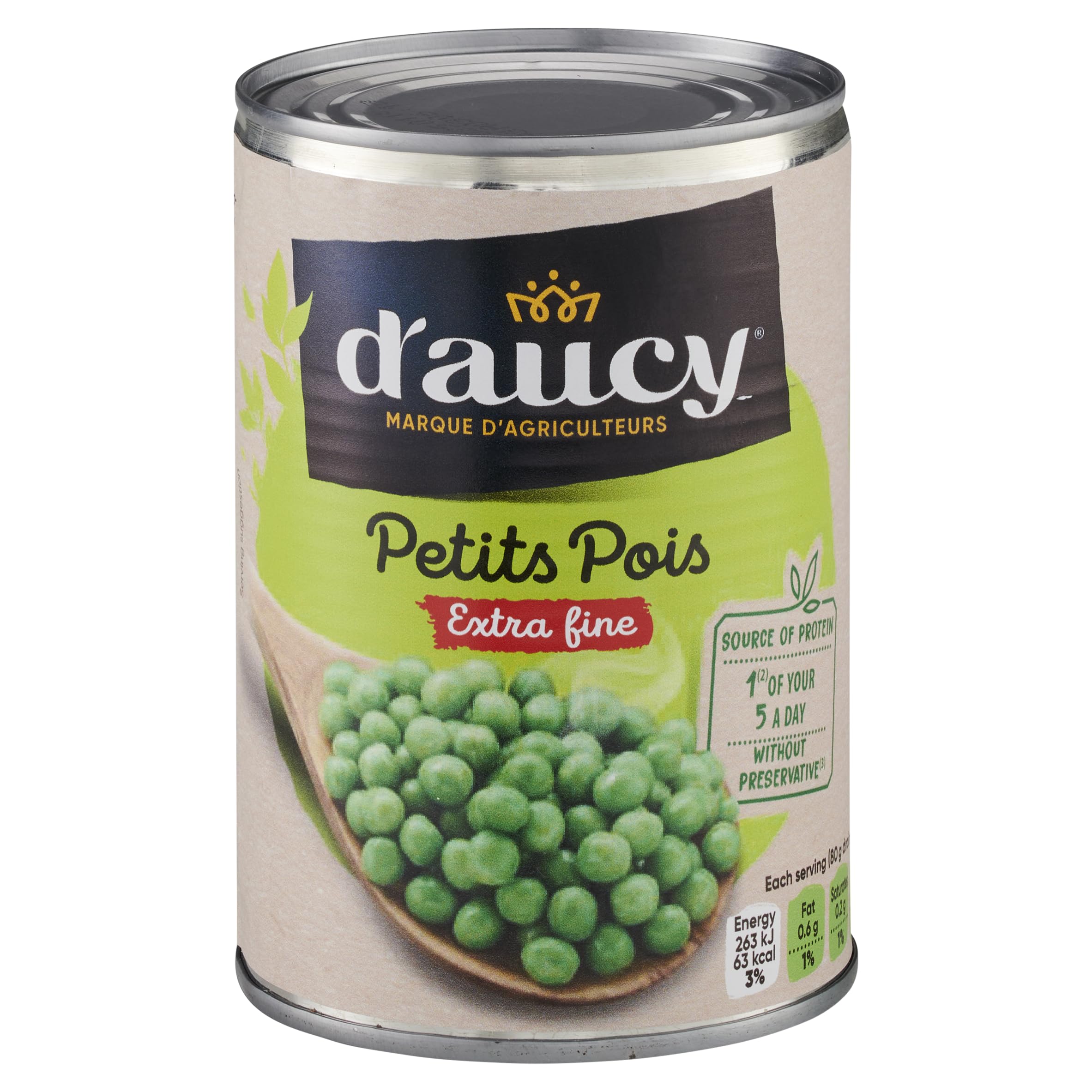 D'Aucy Petits Pois in Water - 400g Can | Whole Peas 1