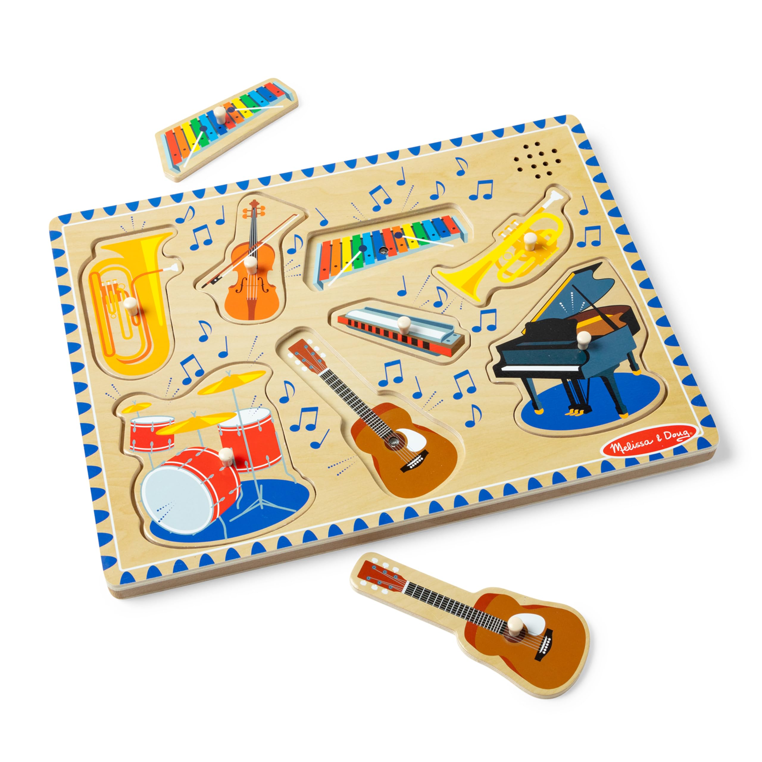 Melissa & Doug Musical Instruments Sound Puzzle - Wooden Peg Puzzle for Ages 2-5 | 8 Pieces 4