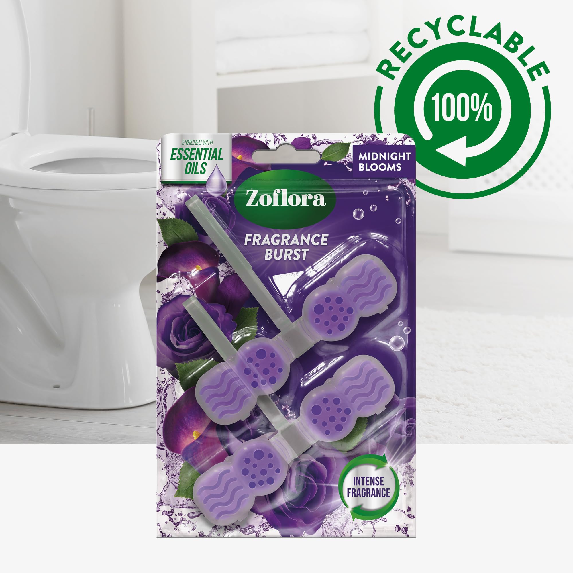 Zoflora Midnight Blooms Toilettenrandsteine ​​(2er-Pack) – Dauerhafte Frische mit ätherischen Ölen 3