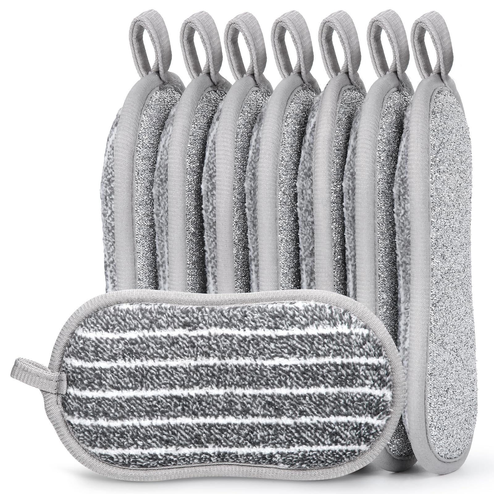 Euqvunn 8 Pack Dual-Sided Kitchen Cleaning Sponges | Non-Scratch | Grey