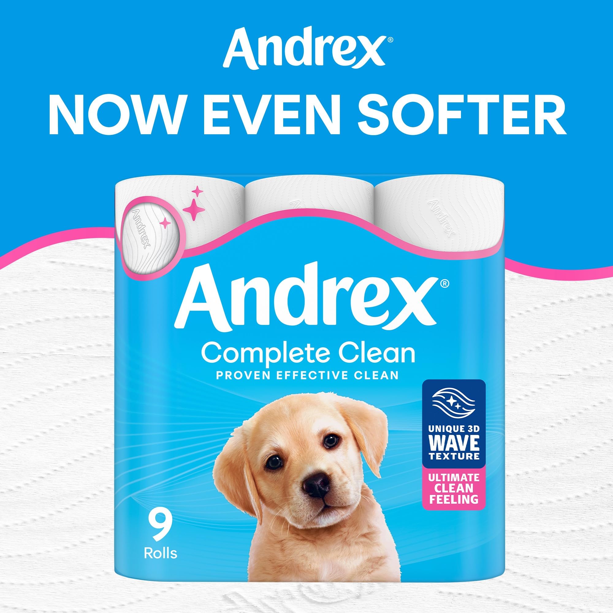 Andrex Complete Clean Toilet Roll - 9 Rolls, 3-Ply, 3D Wave Texture 3