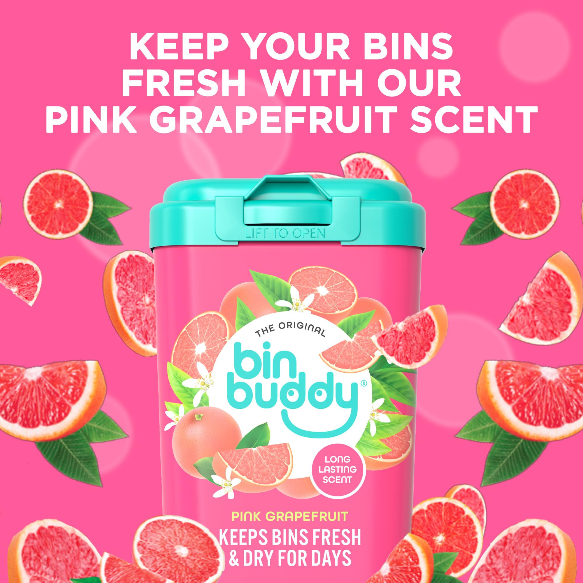 Bin Buddy Pink Grapefruit Deodoriser Powder - Pack of 2 | Absorbs Mess | 42 Applications