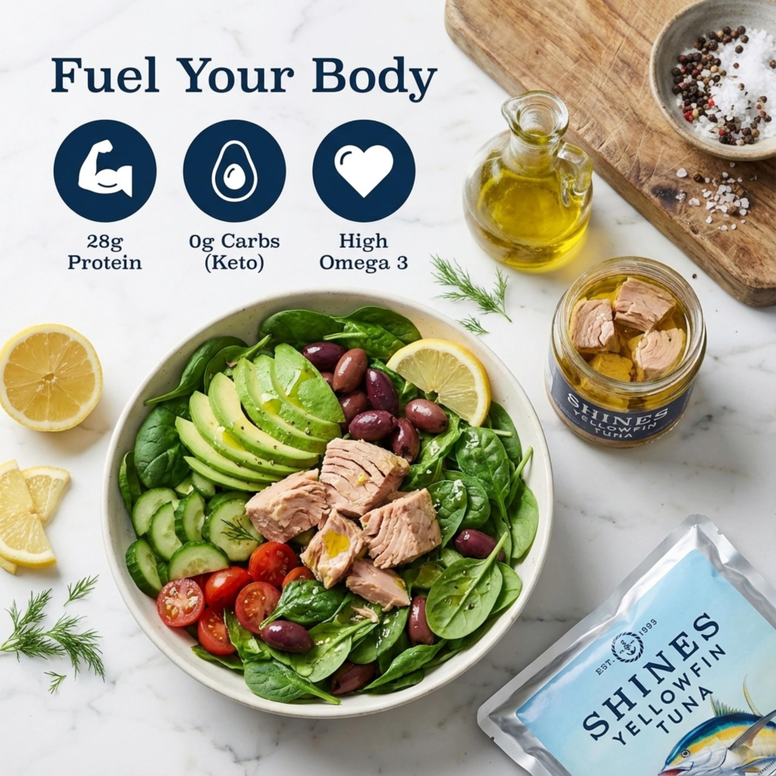 Shines Gourmet Wild Yellowfin Tuna in Oil - 1kg Pouch | High Omega 3 | Low Carb | Gluten-Free 6
