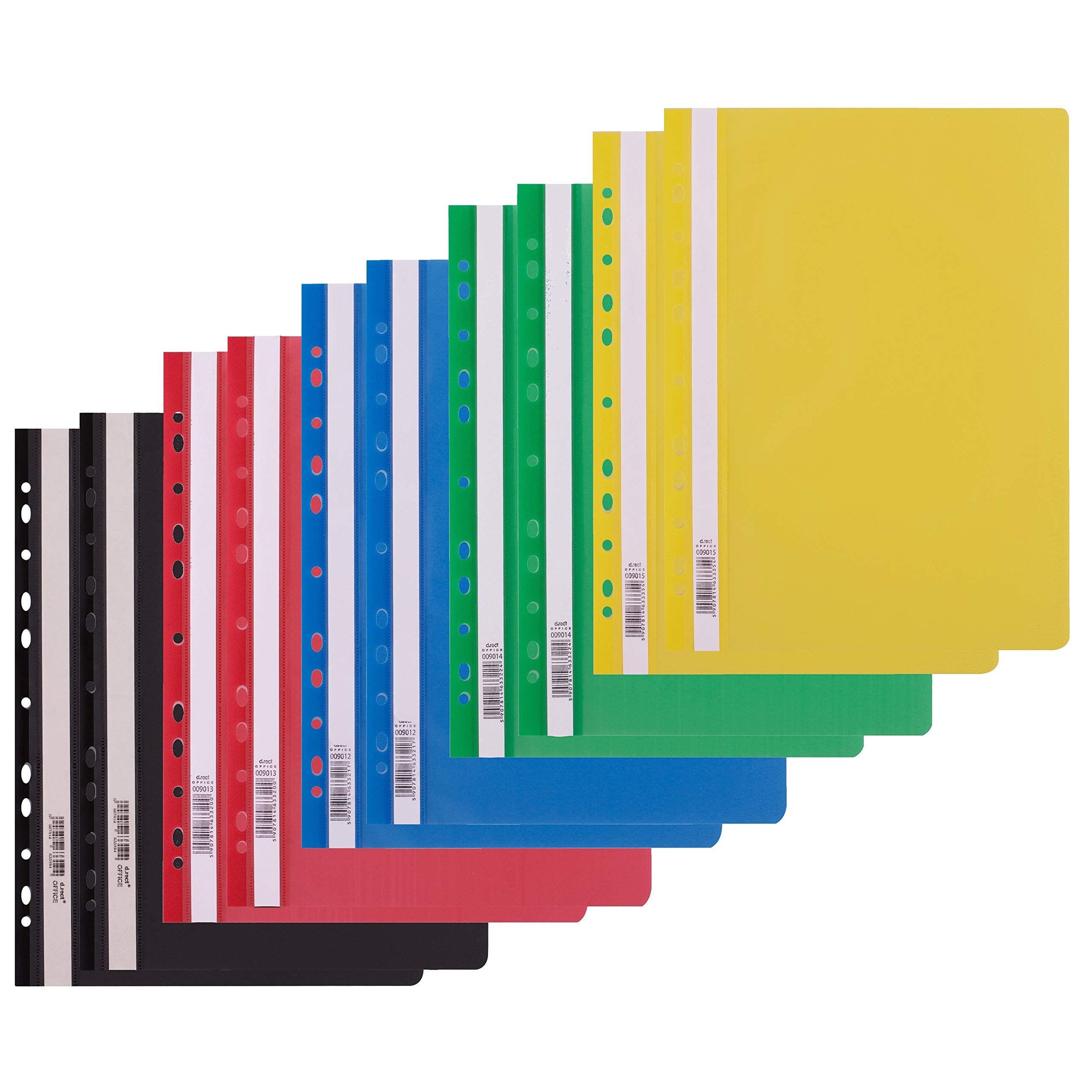 D.RECT A4 File Folders - Pack of 10 (2 per Colour) | Perforated Euro Style | Transparent PP Plastic