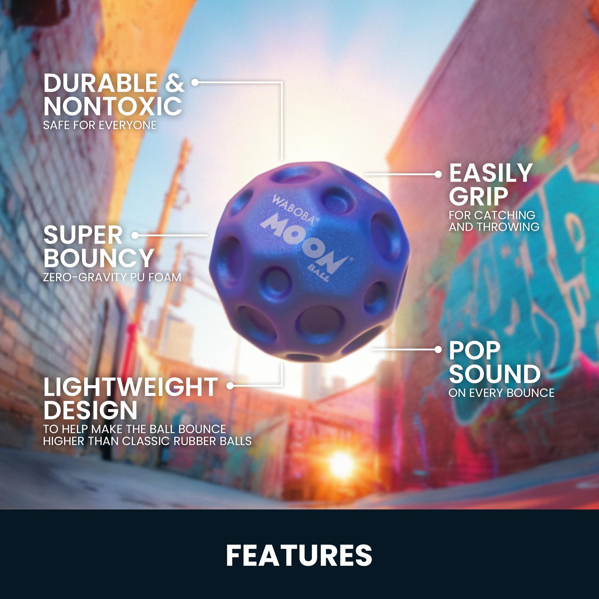 Waboba Metallic Moon Ball - Hyper Bouncy, Iridescent Color-Changing, 65mm PU Ball