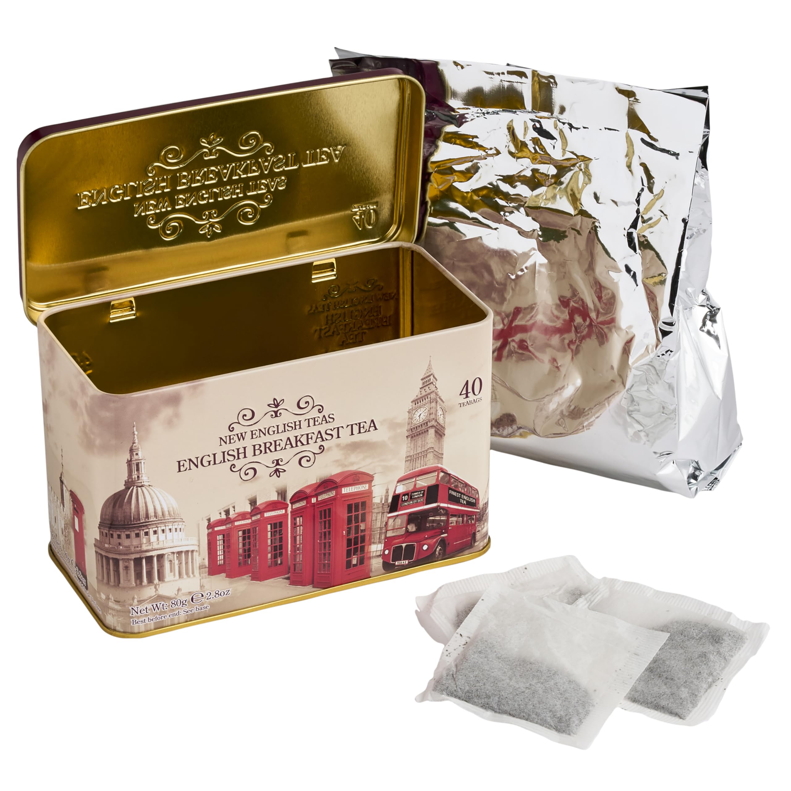 New English Teas Vintage London Tea Tin with 40 English Breakfast Teabags 7