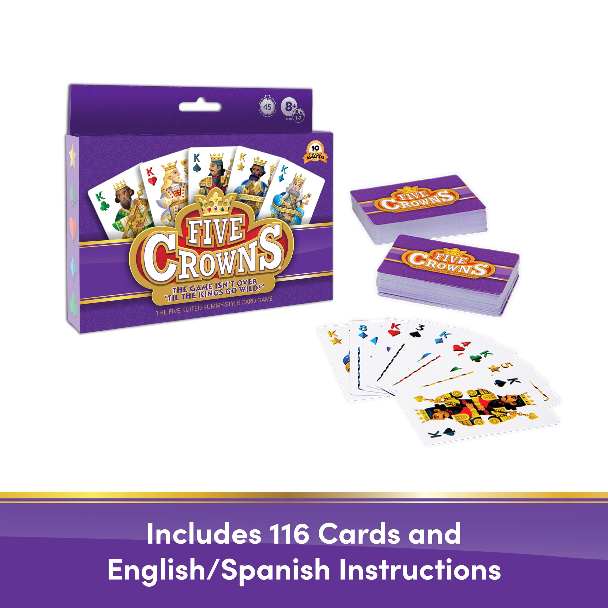 PlayMonster Five Crowns Rummy-Style Card Game | 1-7 Players | Ages 8+ | Custom 5-Suit Deck 6