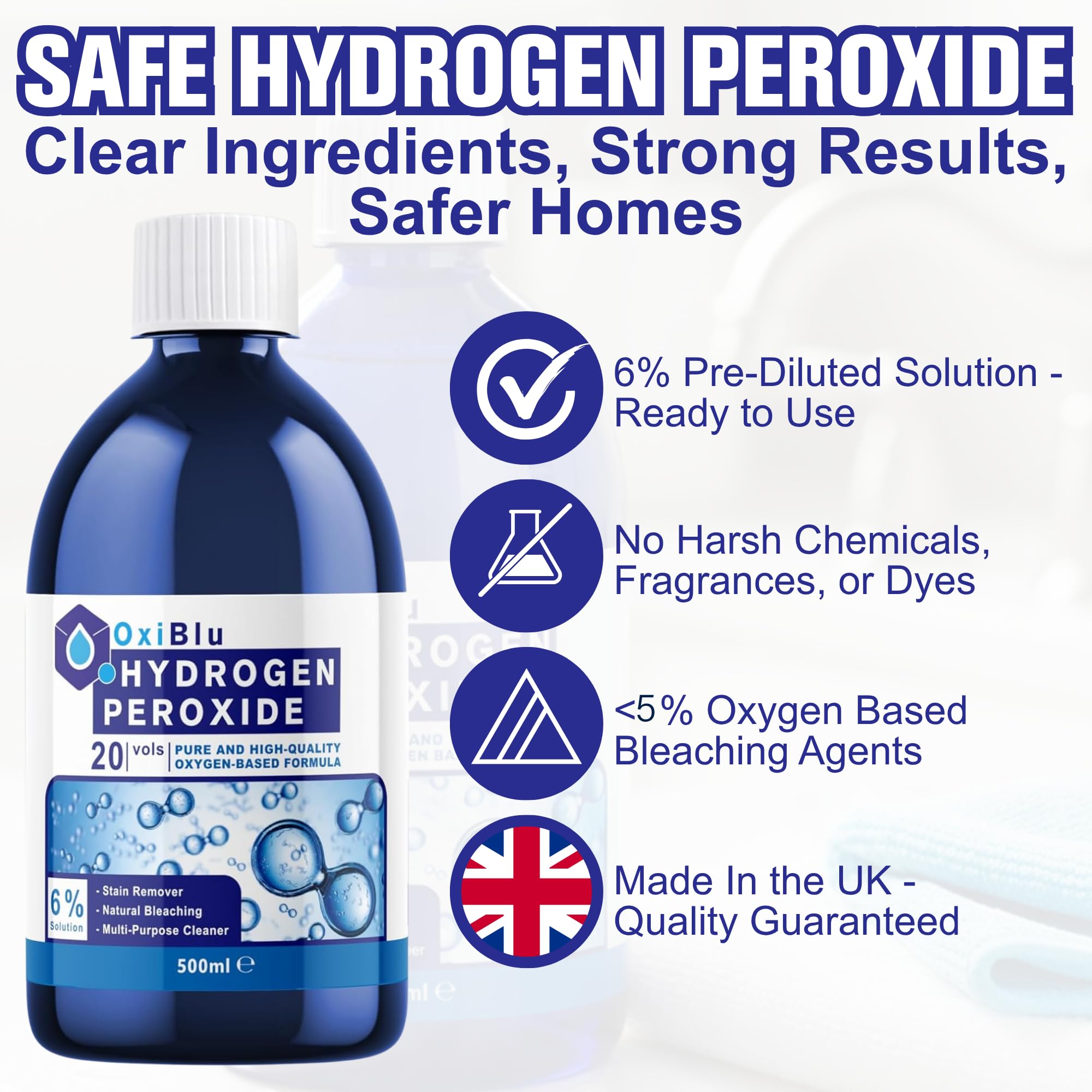 OxiBlu Hydrogen Peroxide 6% All-Purpose Cleaner - 500ml Liquid, Unscented 3