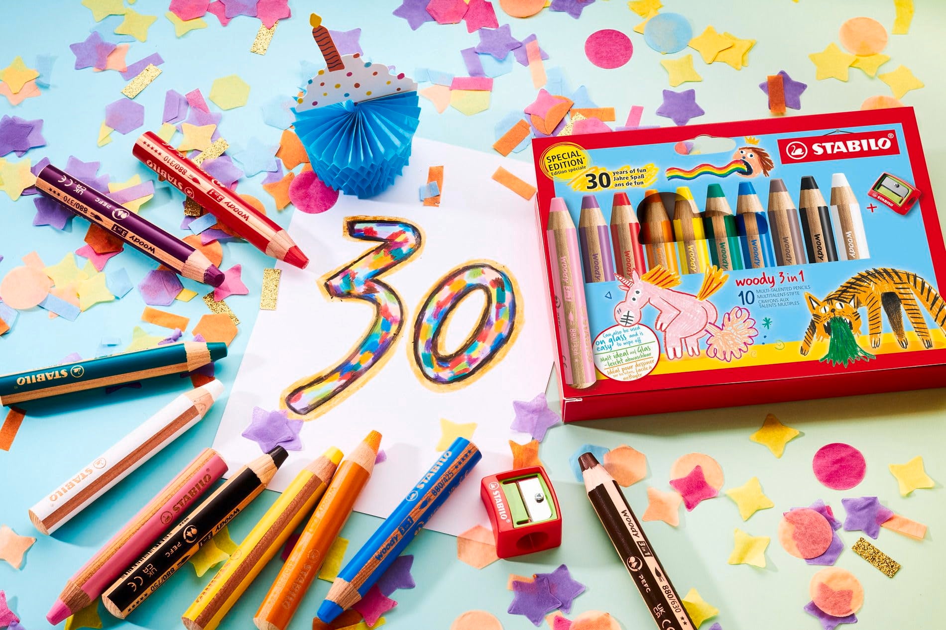 STABILO woody 3-in-1 Multi-Talented Pencil - Pack of 10 - Birthday Edition | Watercolour, Crayon, Pencil 6
