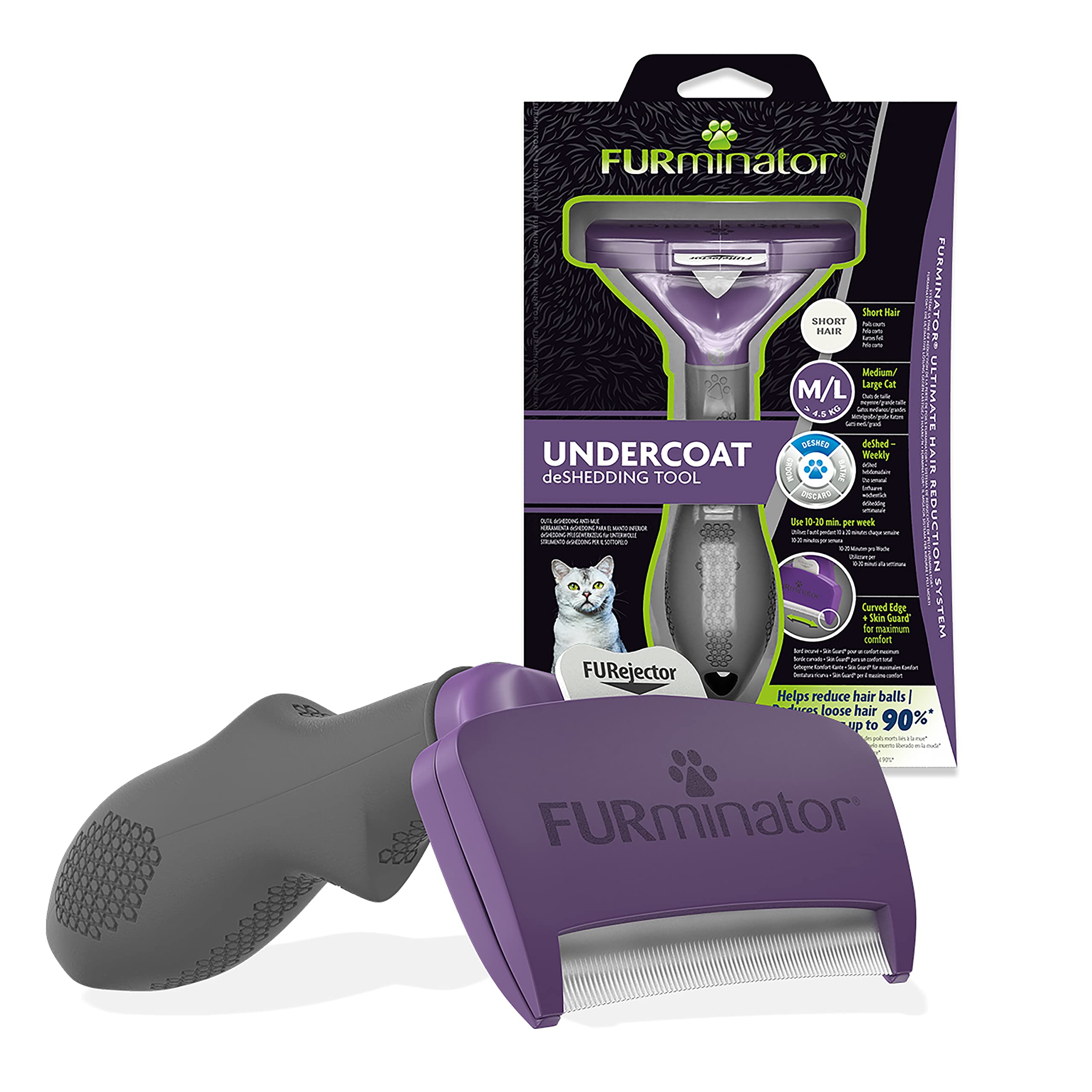FURminator Undercoat deShedding Tool - Medium/Large Short Hair Cats | Removes 90% Loose Hair