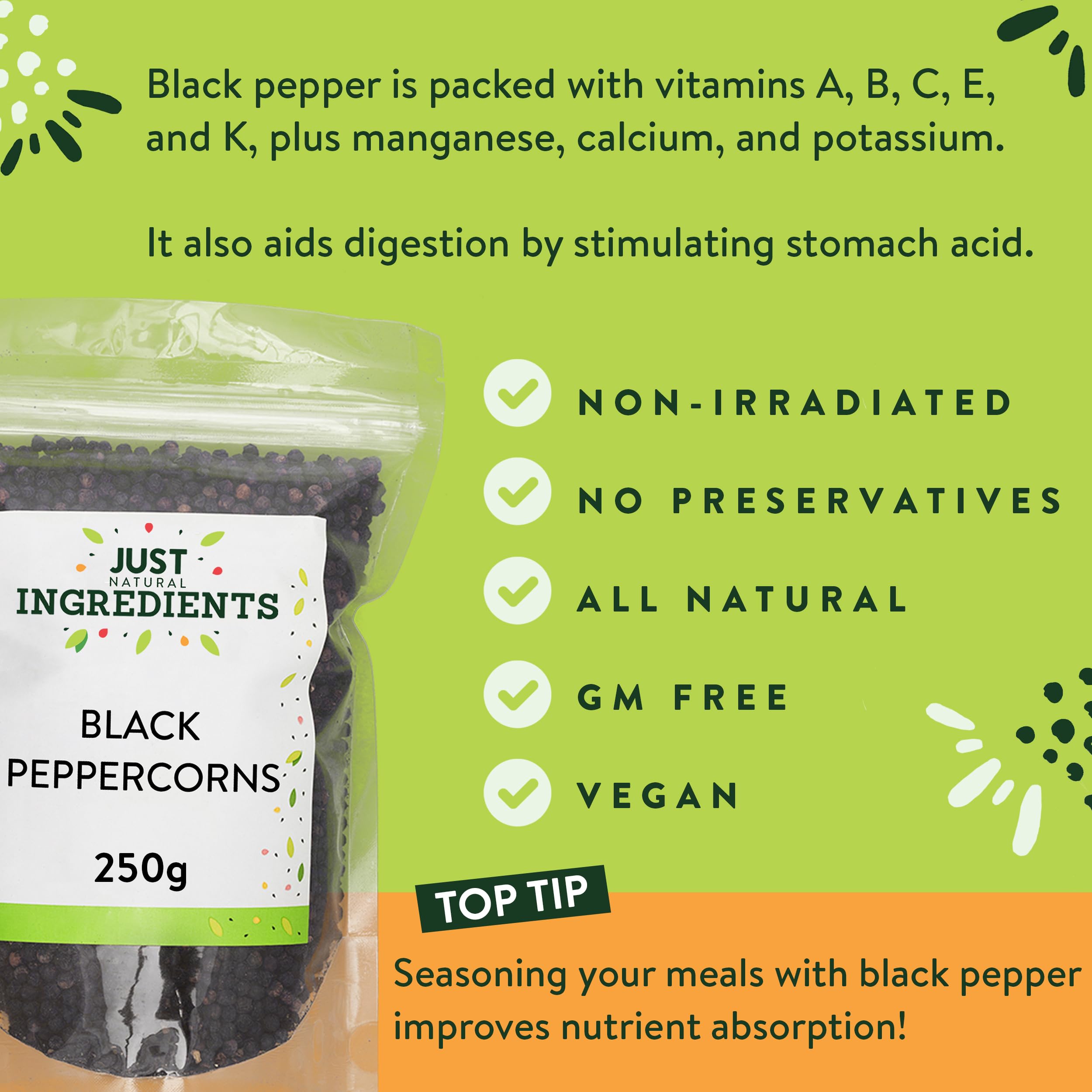 JustIngredients Organic Whole Black Peppercorns - Bold Aromatic Flavour | 250g 4