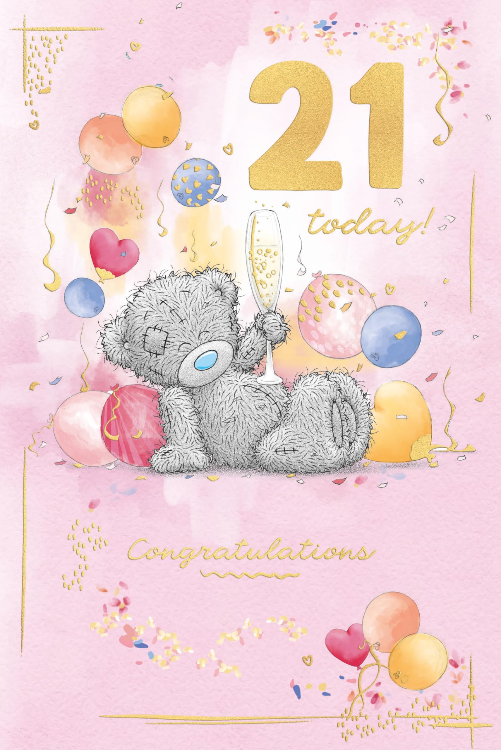 Me To You Tatty Teddy Luxury Gold Embellished 21st Birthday Card | 6 x 9 Inches