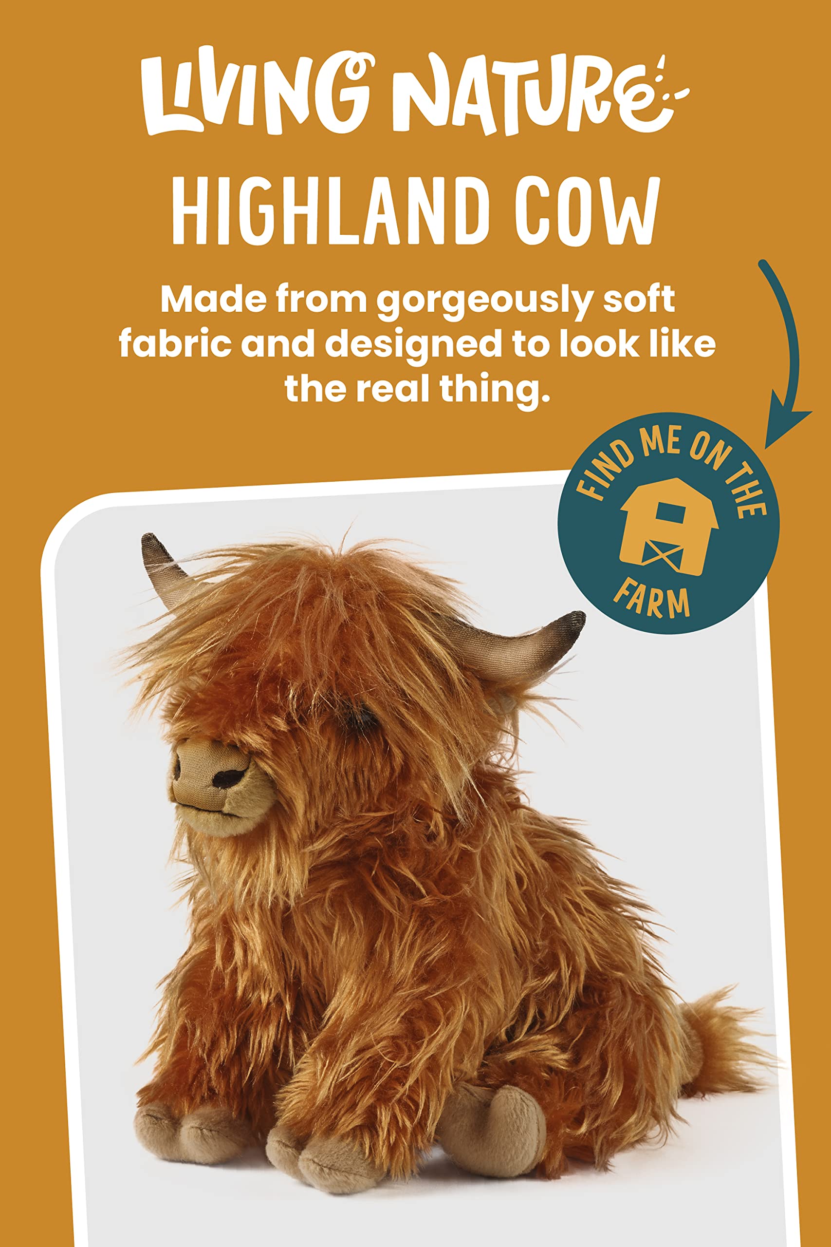 Living Nature Highland Cow Soft Toy with Sound - 30cm Plush Animal 7
