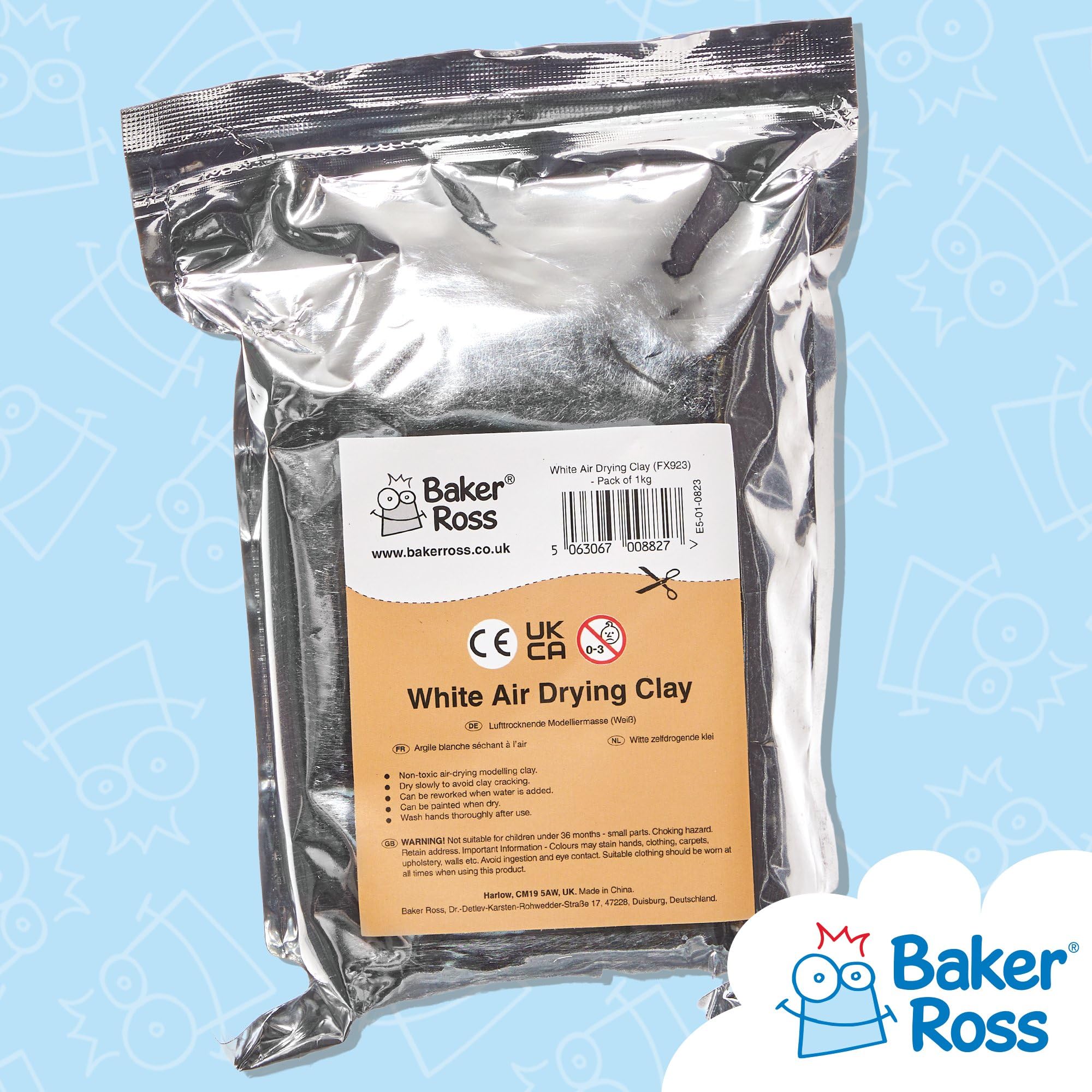 Baker Ross White Air Drying Clay - 1kg Pack | Soft Modelling Material | Paintable Finish 7