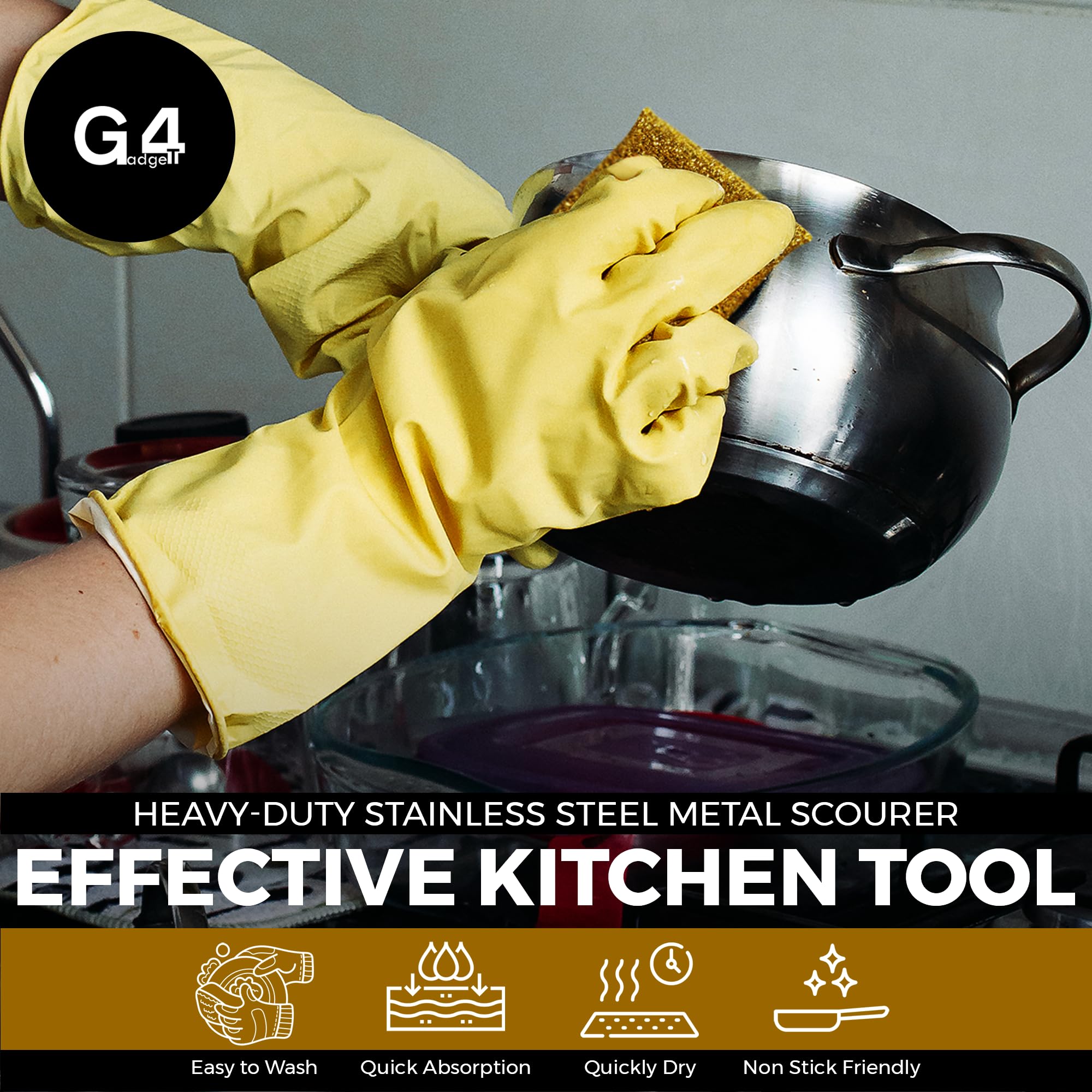 G4GADGET Metallic Scouring Pads - 6 Pack Non-Scratch Polypropylene Kitchen Scourer | Rust-Resistant 9