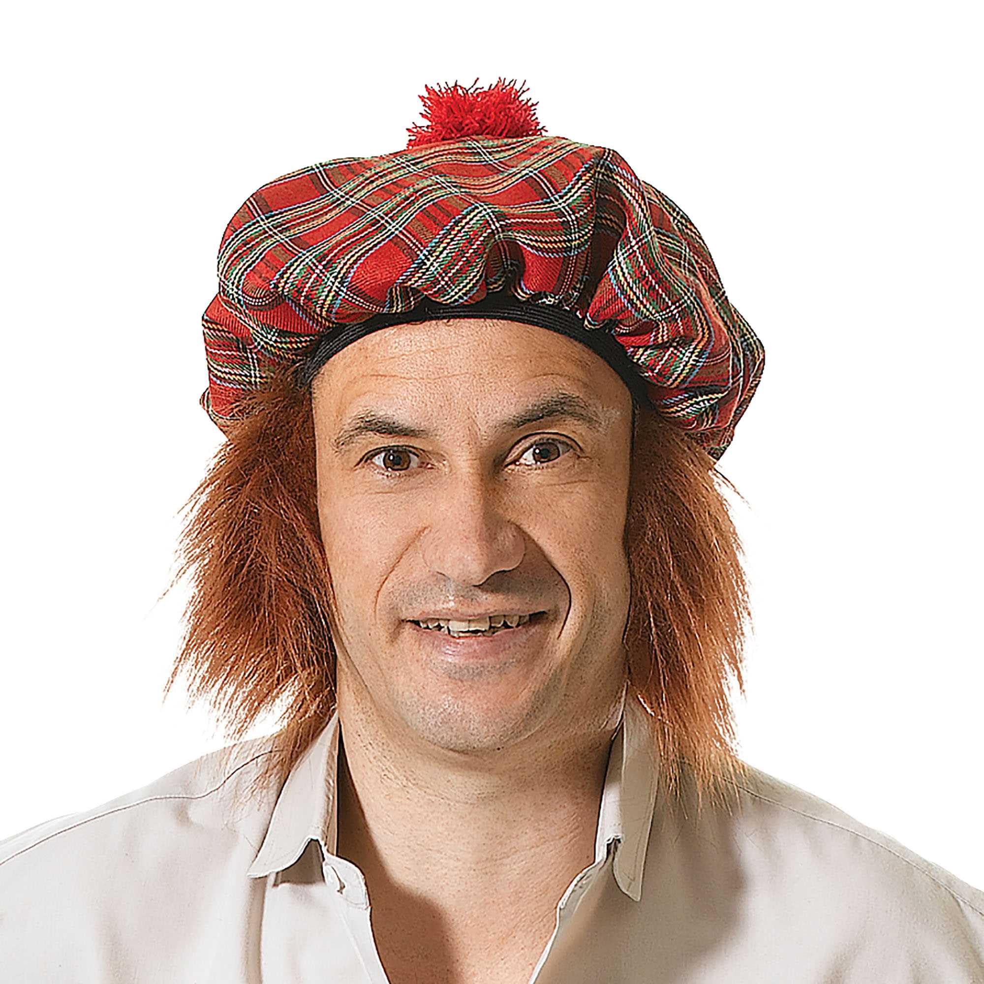 Bristol Novelty Scots Tartan Hat with Ginger Hair - Adult Costume Headwear