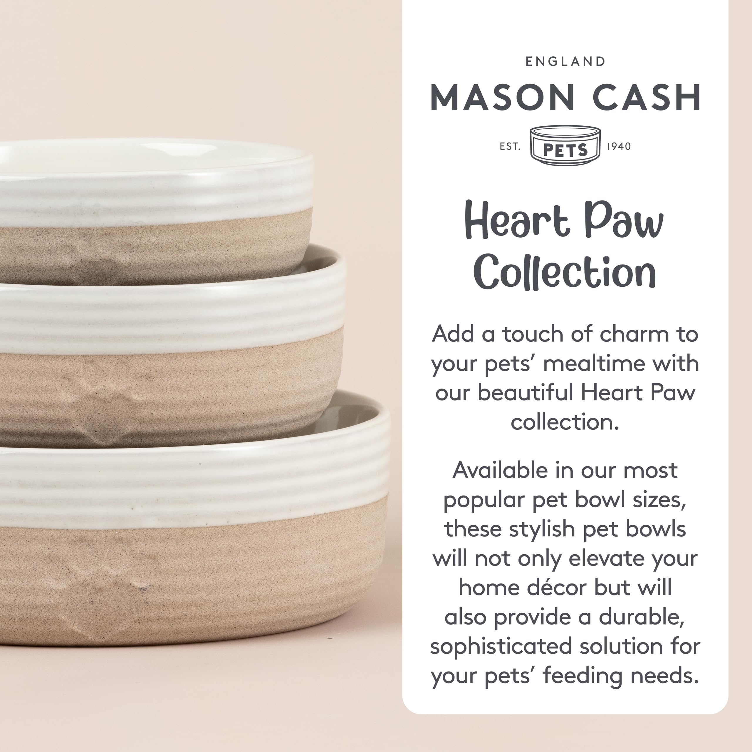 Mason Cash Hearts Paw Small Pet Bowl - 13cm Diameter, 250ml Capacity | Durable Stoneware 3