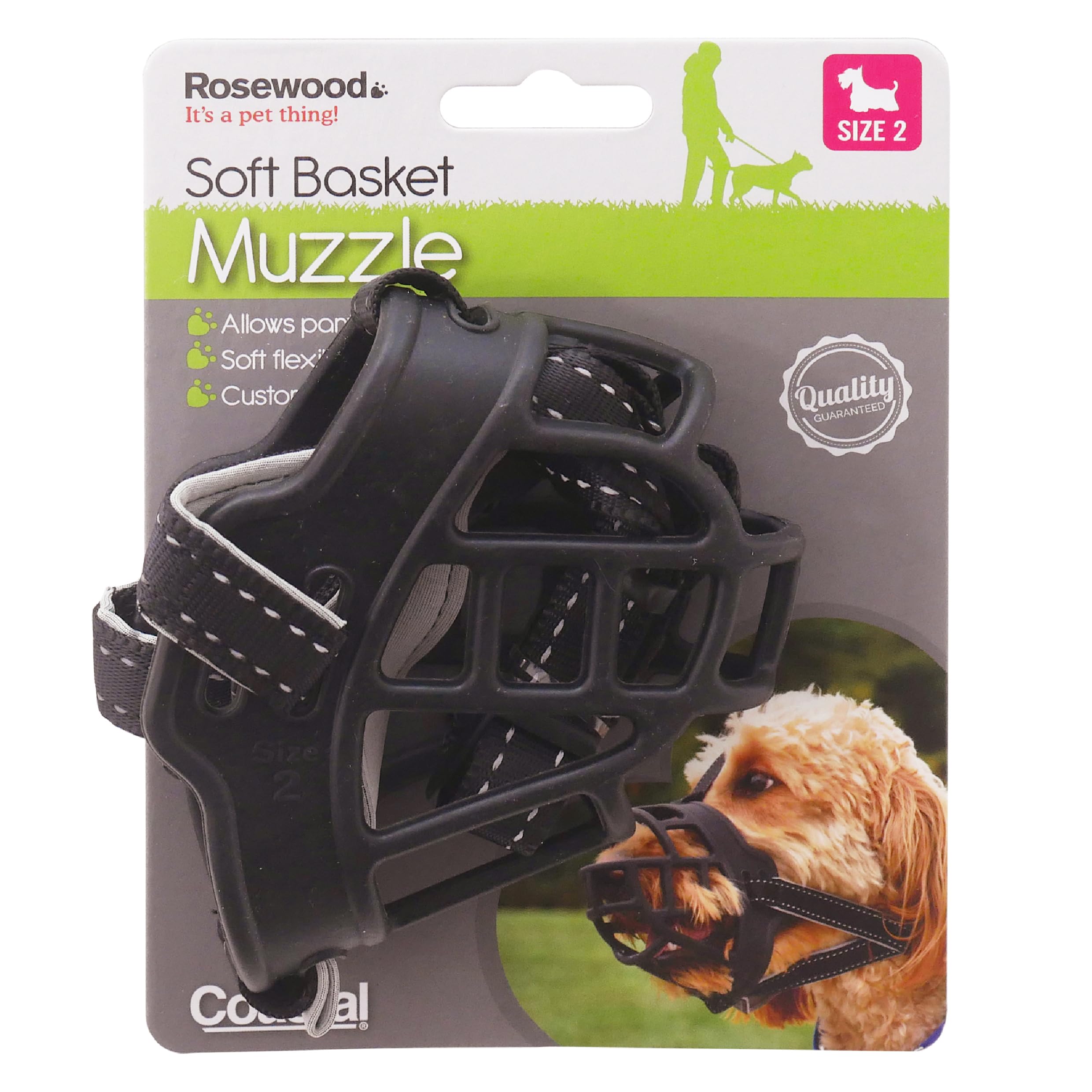 Rosewood Soft Basket Muzzle for Dogs - Size 2 Black Silicone | Padded Comfort for Vets & Scavenging