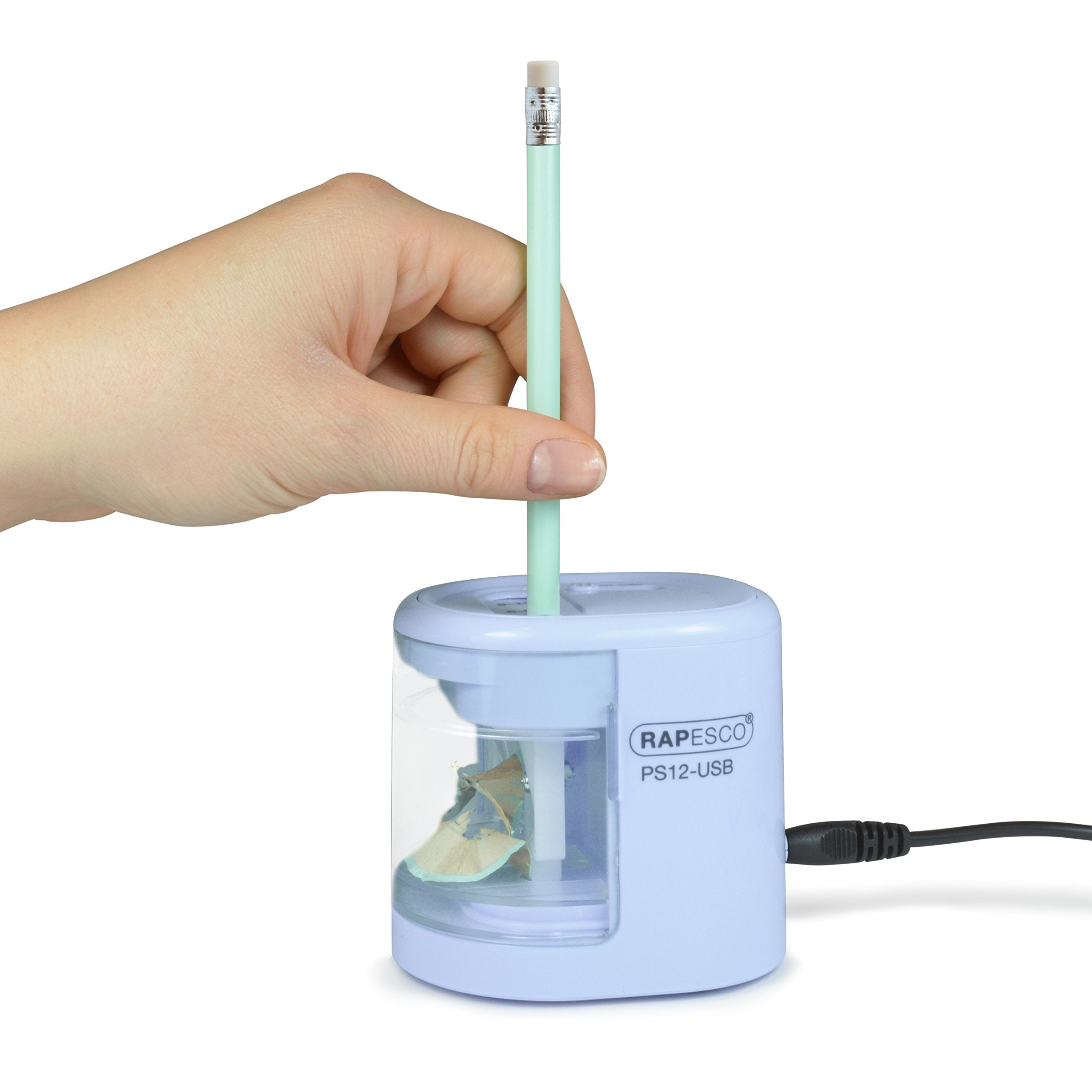 RAPESCO PS12-USB Automatic Electric Pencil Sharpener | Dual Hole | USB/Battery Powered | Powder Blue 4