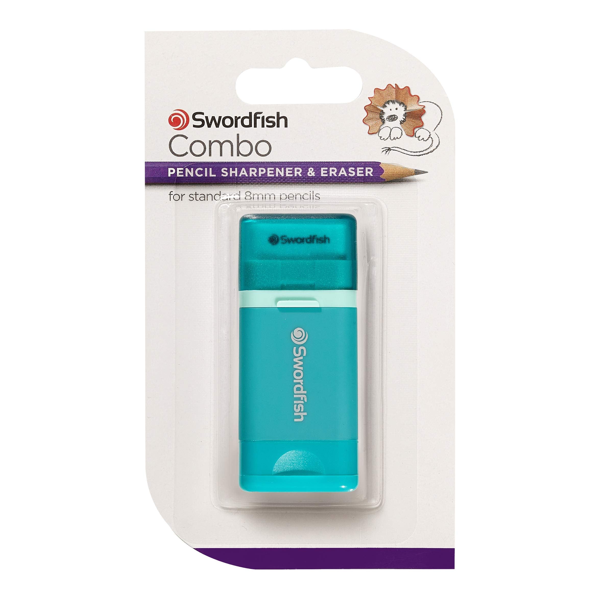 Swordfish Combo Pencil Sharpener & Eraser | Mess-Free Canister | Turquoise 3