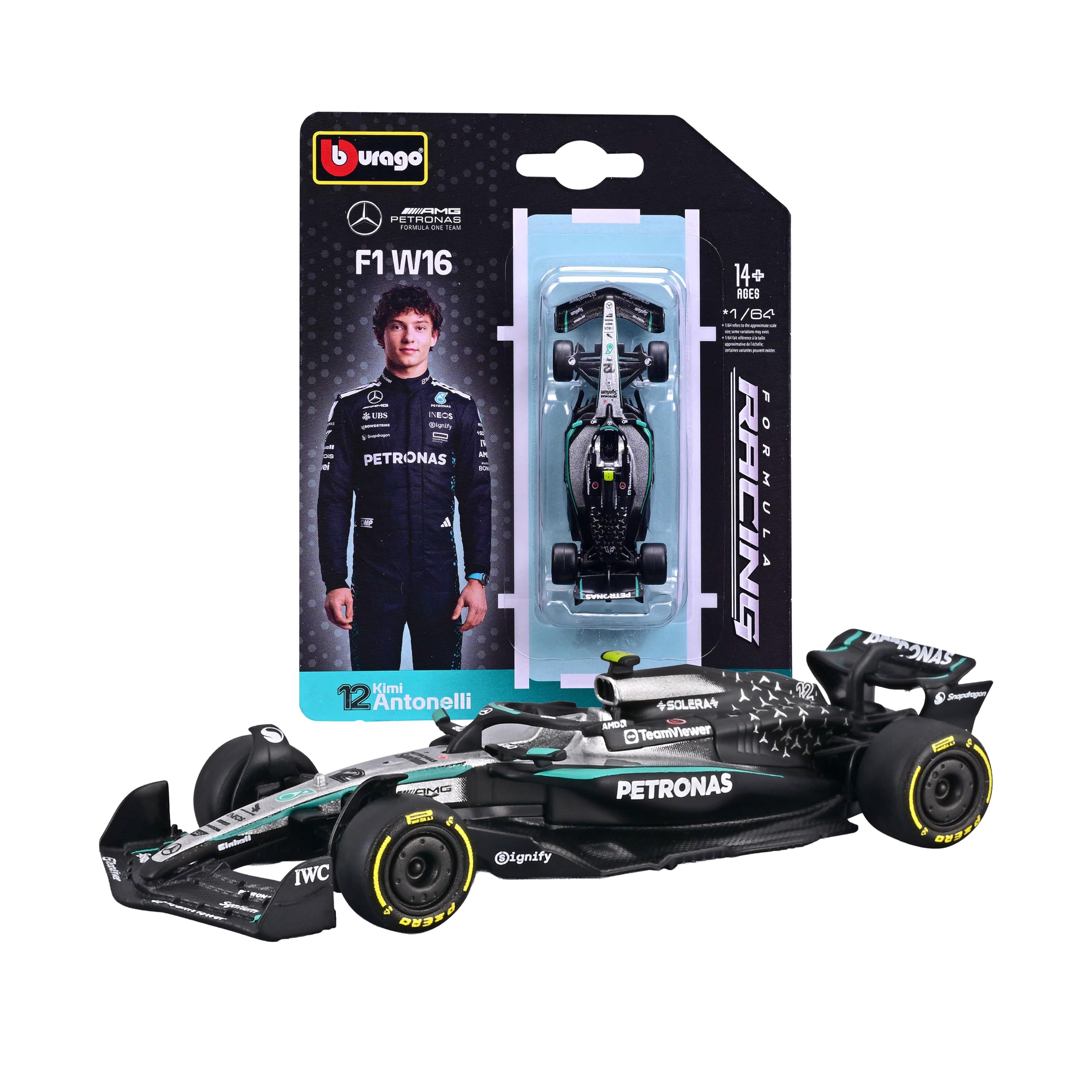 Bburago F1 Mercedes-AMG F1 W16 2025 #12 Antonelli Diecast Car | 1:64 Scale Metal Model