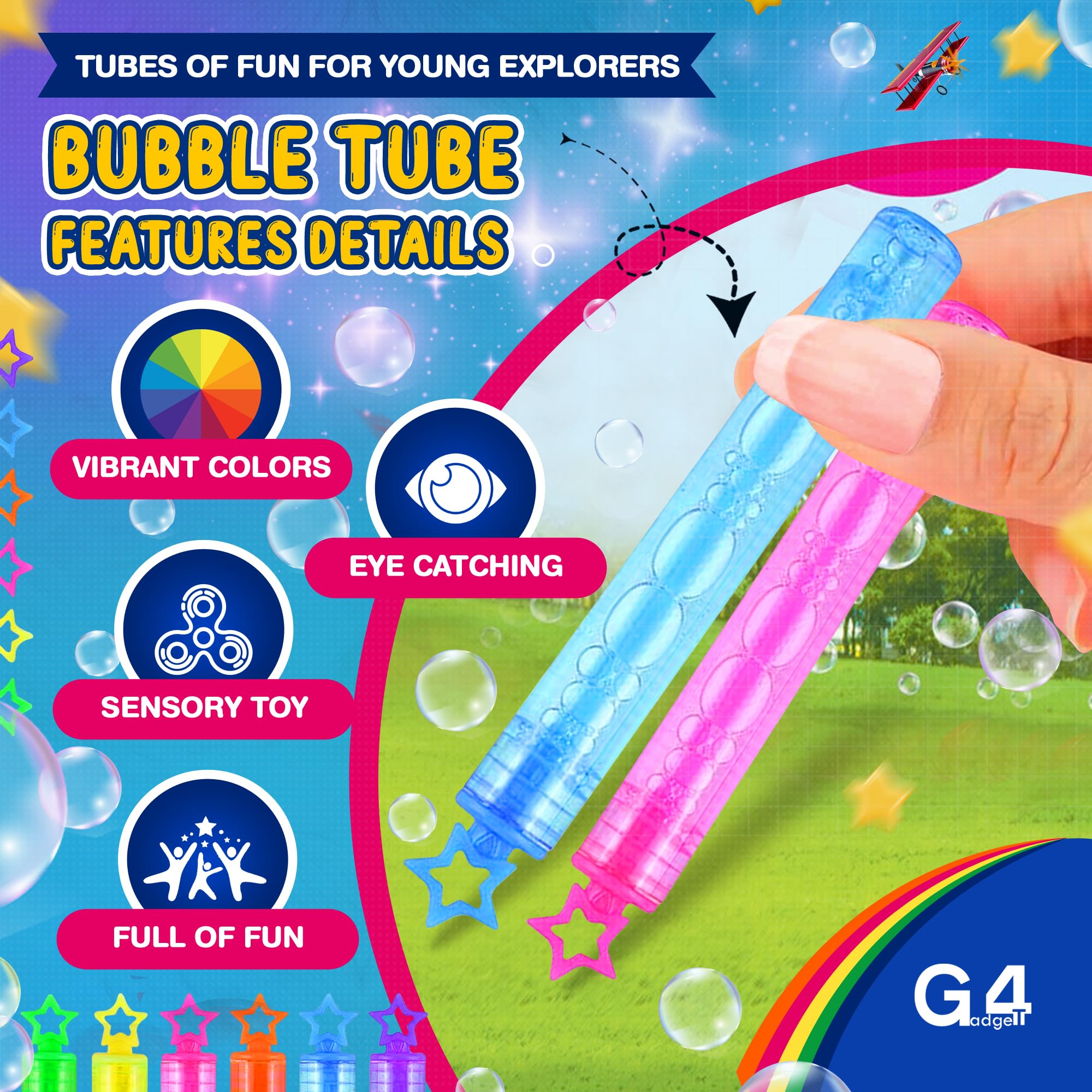 G4GADGET 36-Pack Bubble Tubes - Colourful Plastic Party Favour Set | 10.5 cm Size