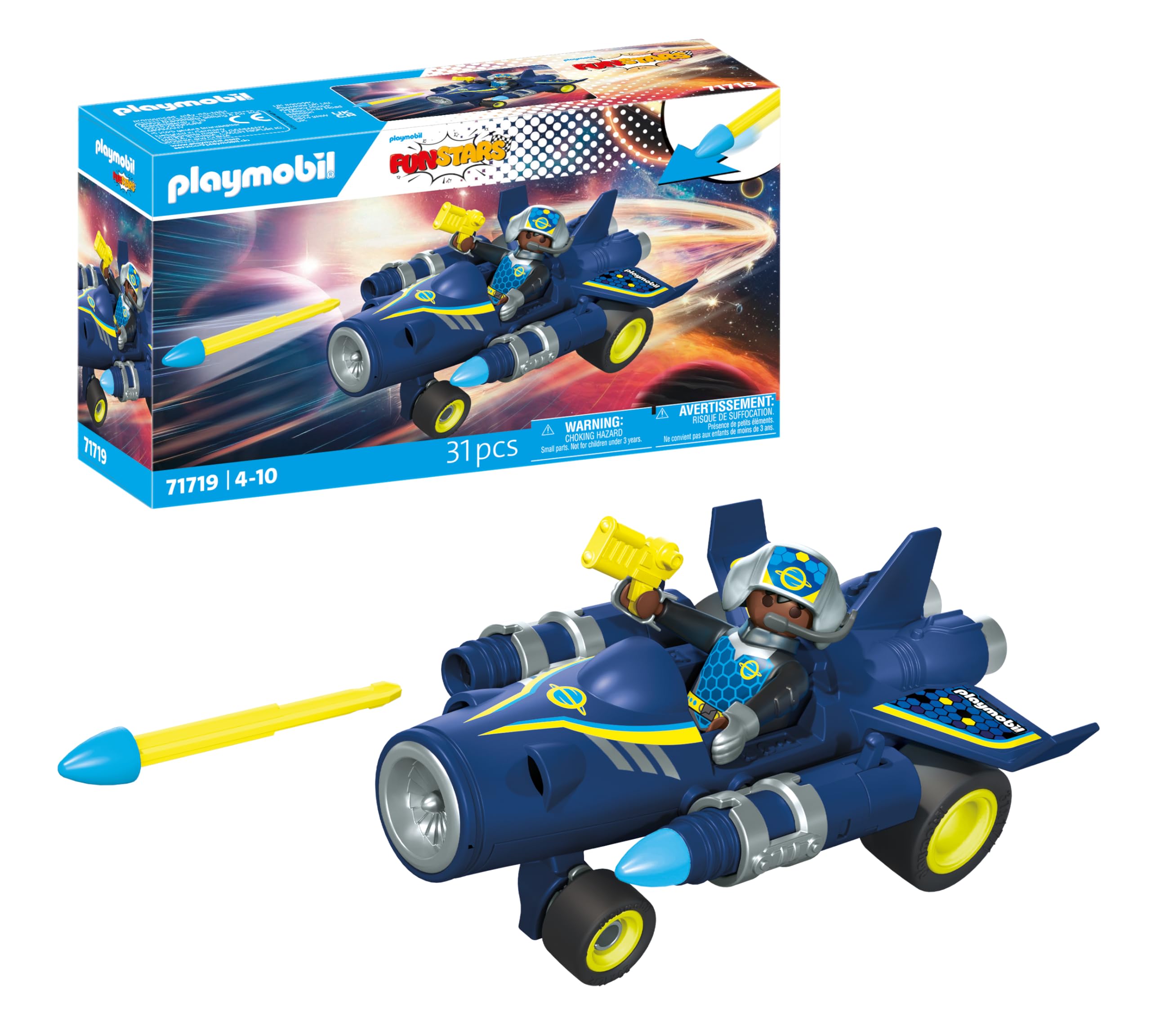 Playmobil Fun Stars Racing Space Jet - Pull-back Motor, Shooting Function | Ages 4+ | Model 71719