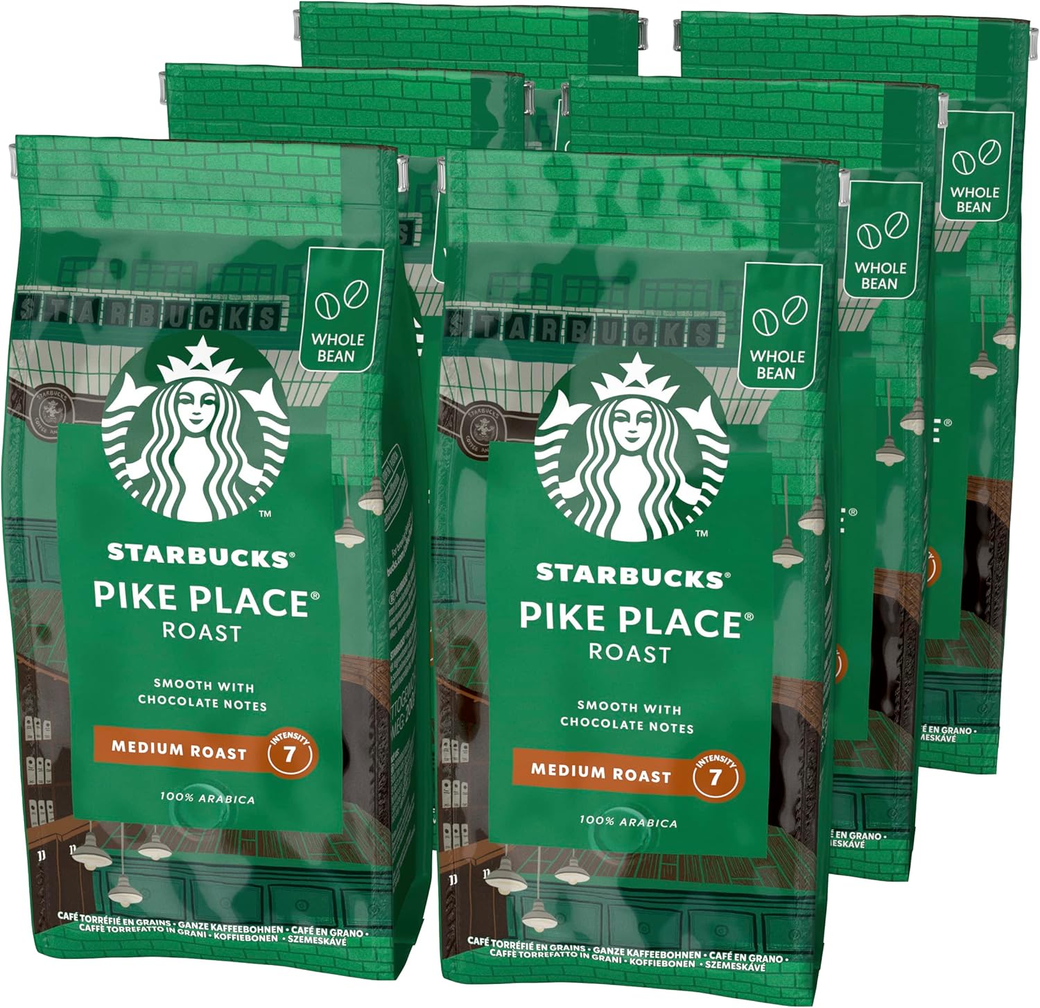 STARBUCKS Pike Place Roast – Mittel gerösteter Kaffee aus ganzen Bohnen, 200 g (6er-Pack)