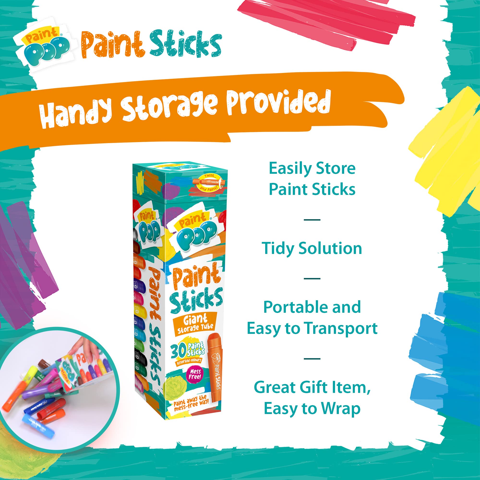 Paint Pop Paint Sticks - 30 Pack Assorted Colors | Mess-Free Painting for Kids 7