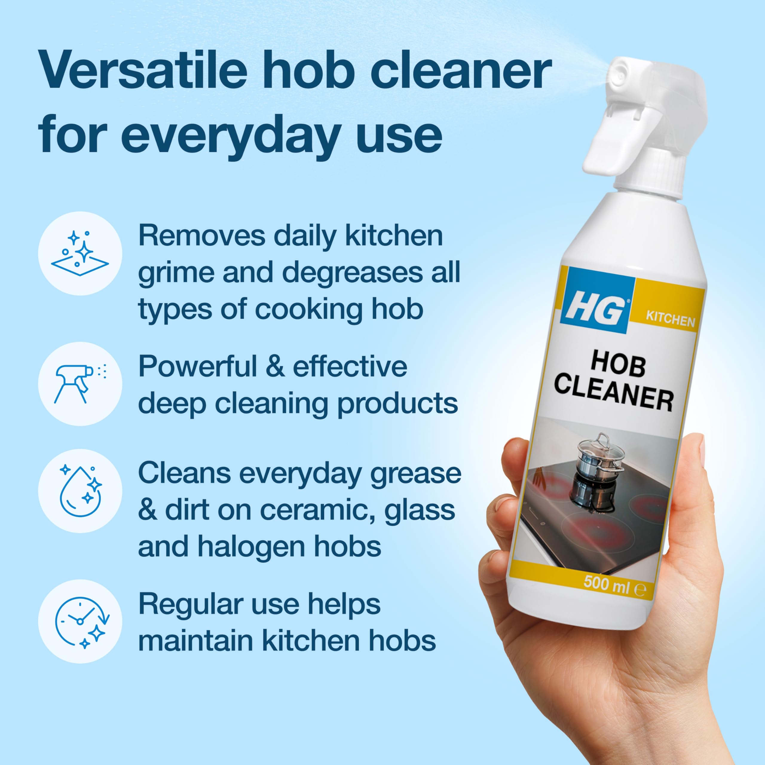 HG Hob Cleaner Spray - Removes Grease & Stains on Induction, Ceramic & Gas Surfaces | 500ml